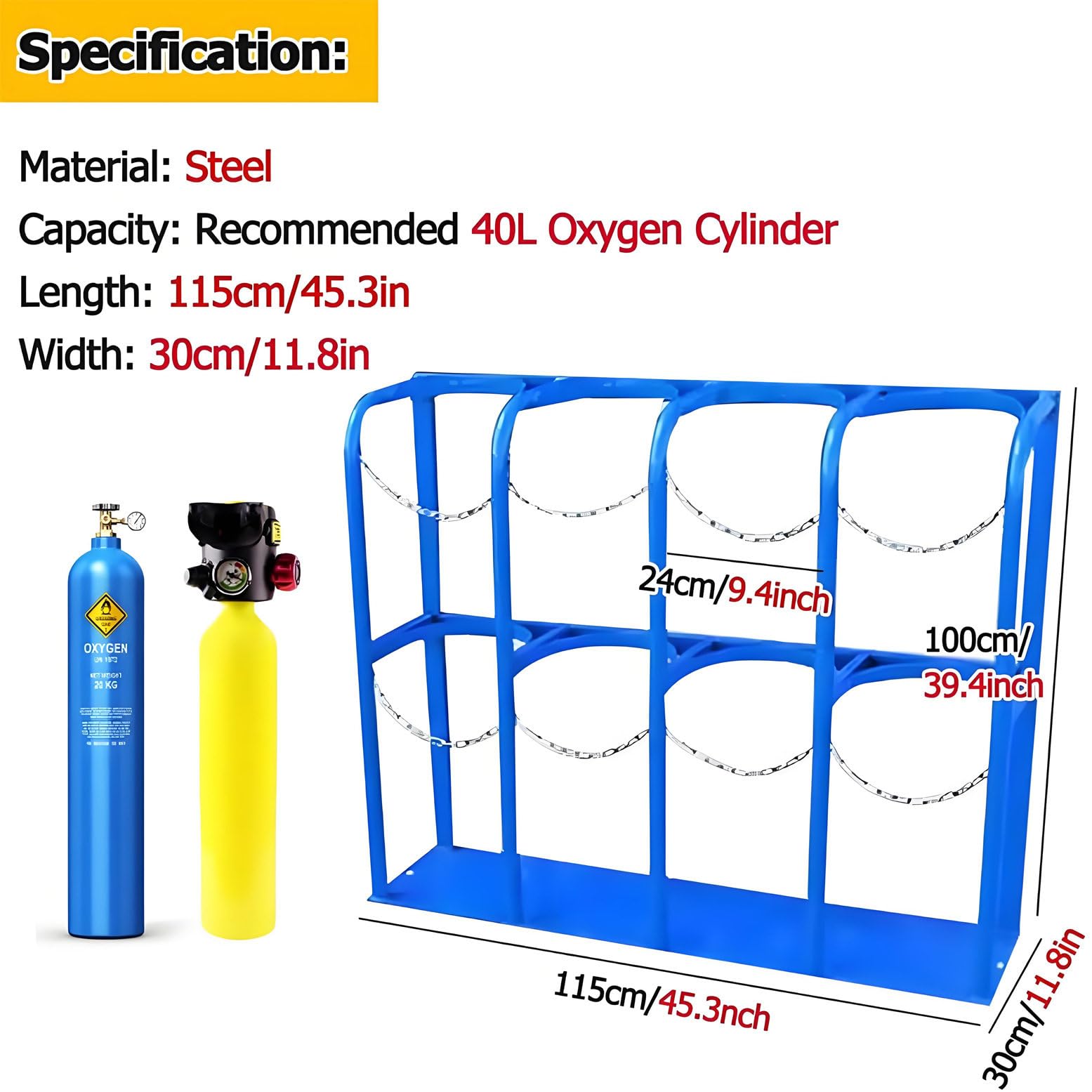 Soporte para tanque de oxígeno con cadena, estante de almacenamiento grande de acero para laboratorio, clínica, hospital, se adapta a varios tamaños de recipiente