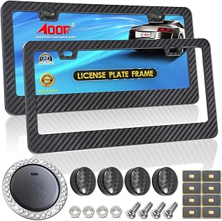 Aootf Plastic Carbon Fiber License Plate Frames, Black Car Tag Number Plate Holder for Men Women, 2 Pack 2 Holes Front Rear Frames with Screws Caps