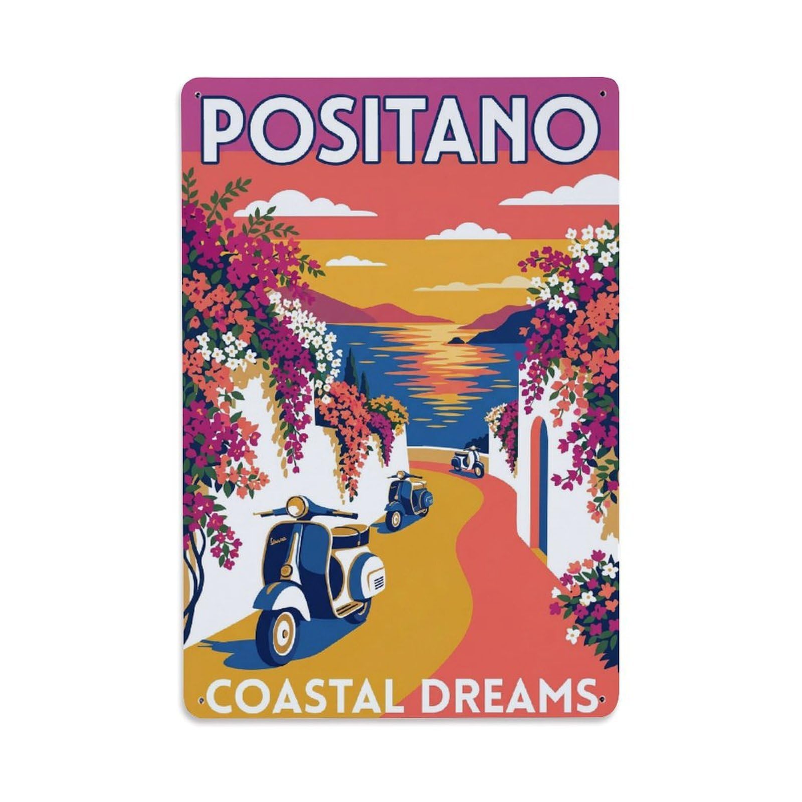 Vintage Travel Positano Italy Voyager Metal Tin Sign Plaque Wall Decor for Cafe, Club Bar, Office, Garden Metal Poster 8x12Inch