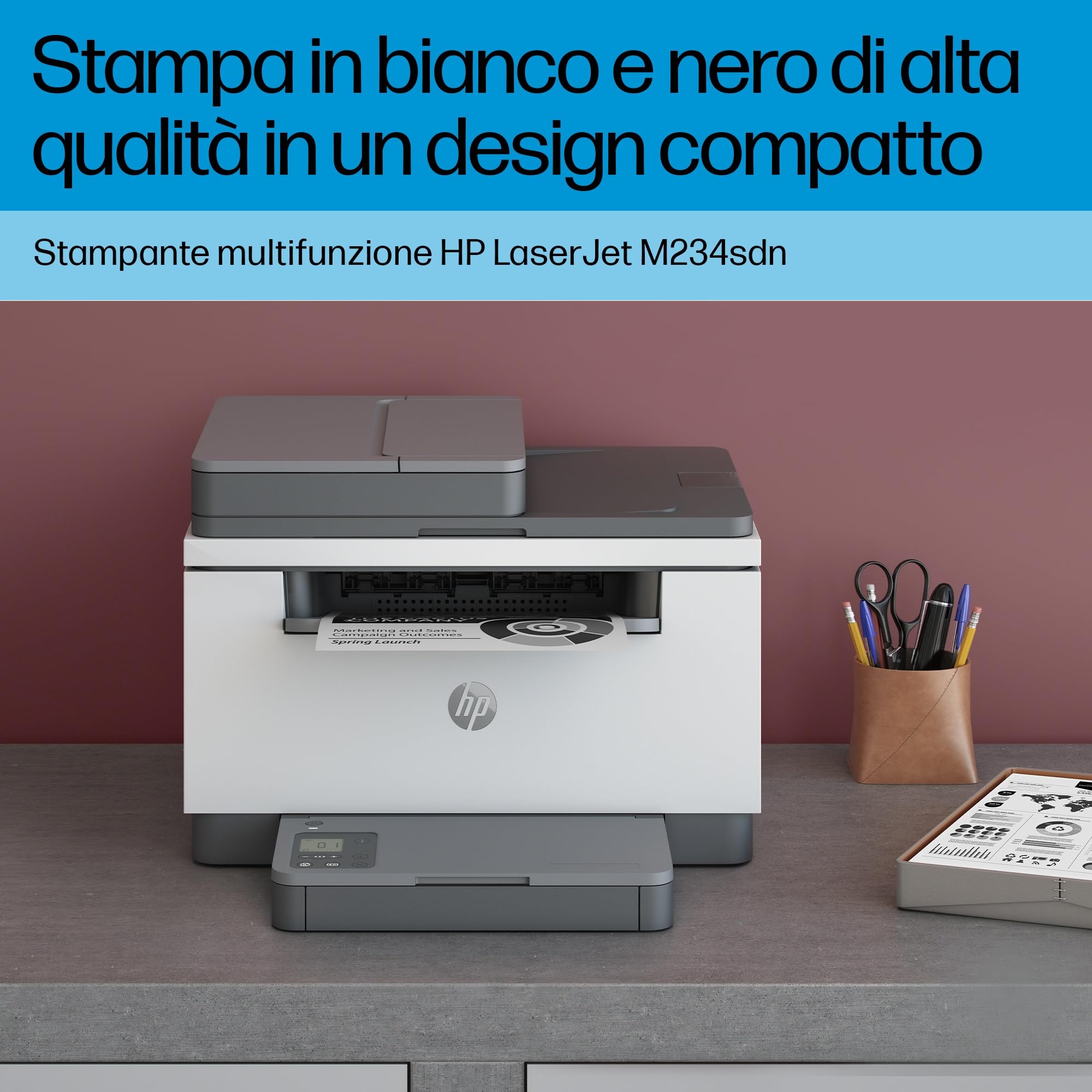 HP LaserJet MFP M234sdn Stampante Multifunzione A4 Stampa Fronte Retro Automatica Bianco e Nero 29 ppm USB Gigabit Ethernet Schermo LCD Grigia