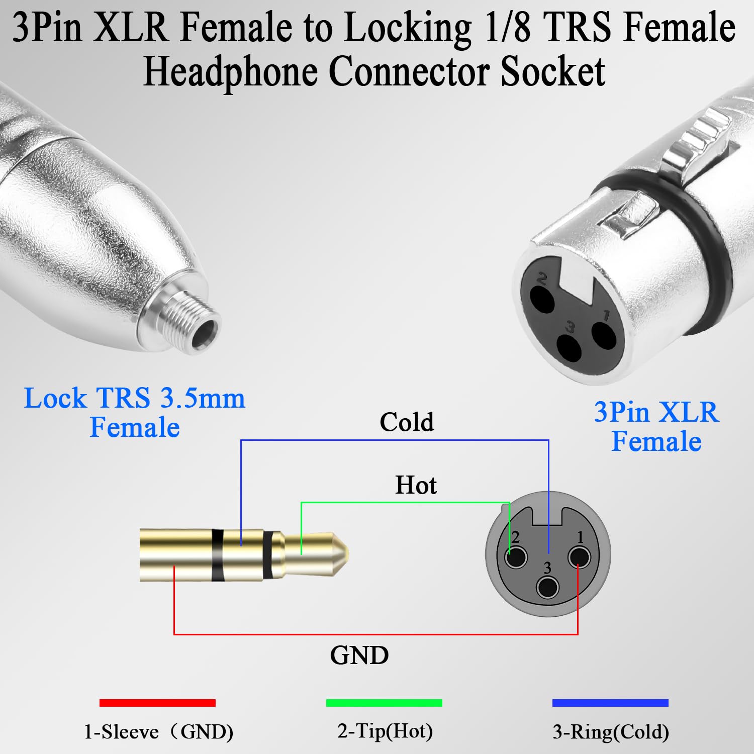 QIANRENON XLR to Locking TRS 3.5mm Microphone Connector 3Pin Xlr Female to Locked 1/8 TRS Female Balanced Audio Adapter XLR-3 to Lockable 3.5mm Stereo Converter Socket - Image 4