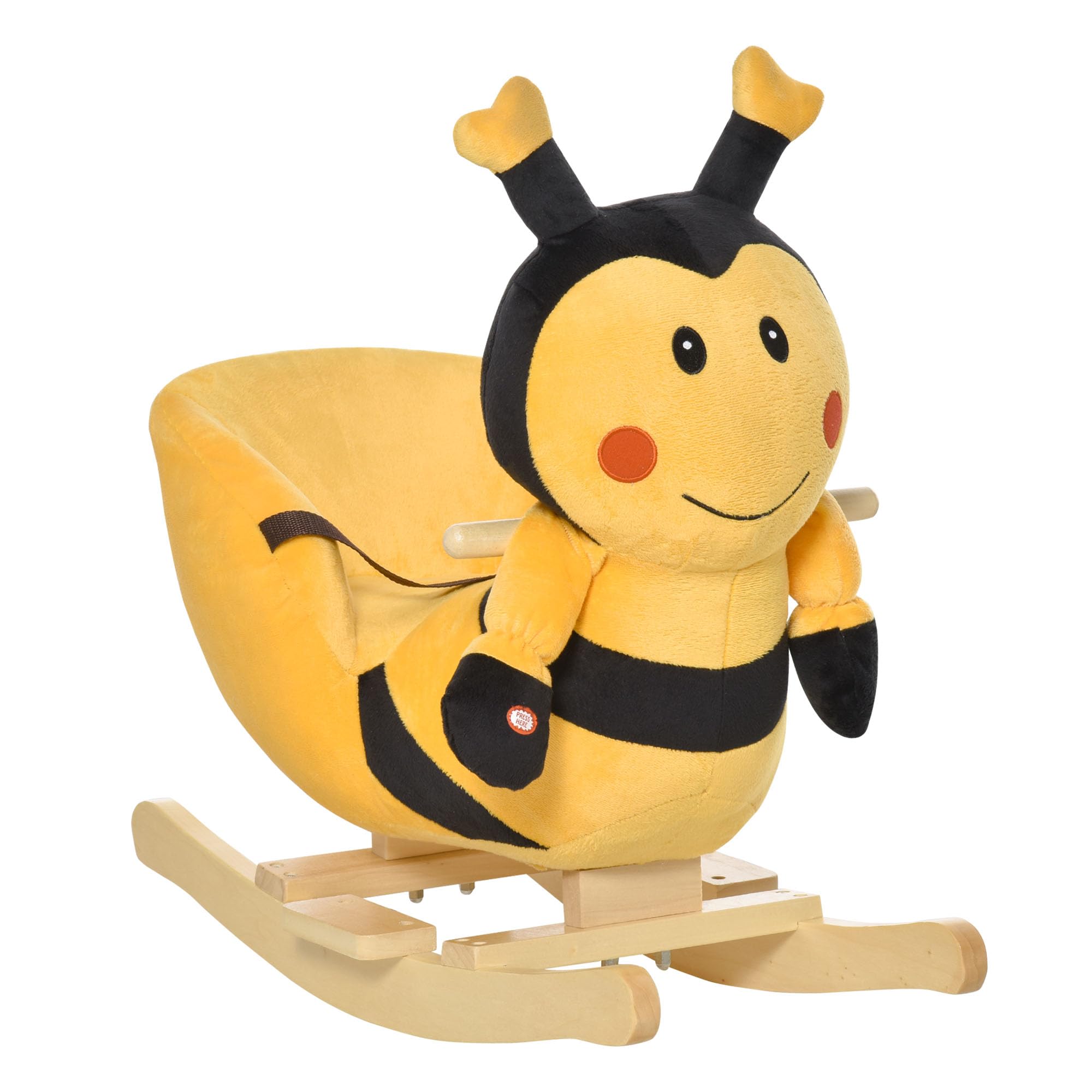 HOMCOM Cheval à Bascule en Bois Abeille pour Enfants, 60x33x45cm, Jaune