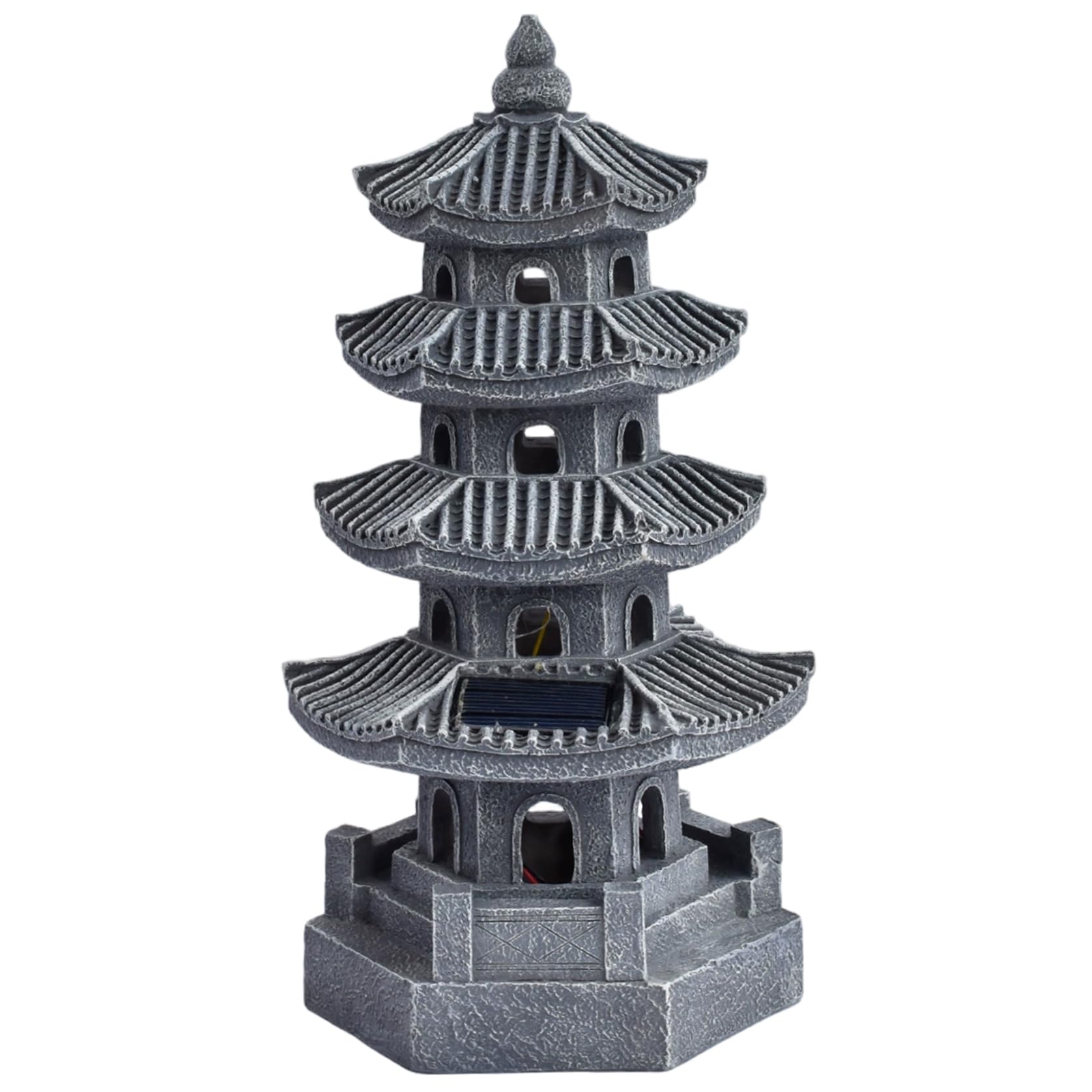 Bemonew Pagoda Garden Statue Solar Powered Pagoda Lantern Resin Outdoor Zen Japanese Garden Decor for Balcony, Patio, Porch, Yard 11.4x4.7x4.7 inch Grey