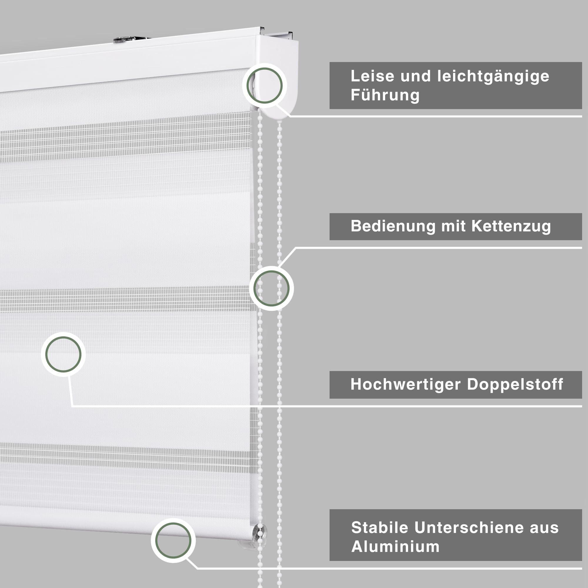 Victoria M. Premium Doppelrollo Klemmfix ohne Bohren & mit Bohren B140 x H175 cm Weiß, Duo Rollo Fensterrollo mit Kassette für Fenster & Türen, Klemmrollo Sonnenschutz Lichtdurchlässig & Verdunkelnd