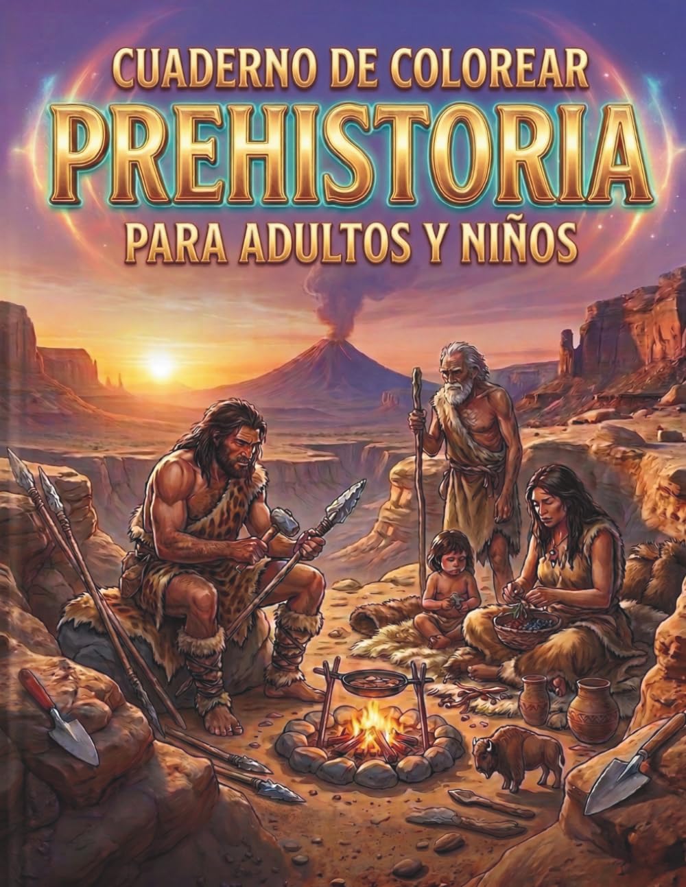 Cuaderno de Colorear Prehistoria para Adultos y Niños: Escenas Detalladas de la Vida Prehistórica | Hombres de las Cavernas, Mamuts y Animales de la Edad de Piedra