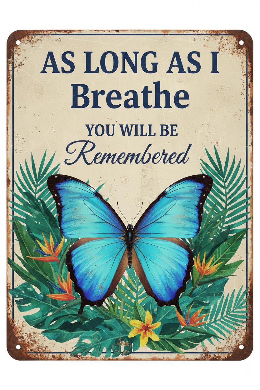 Metal Tin Retro Sign Colorful Butterfly Retro Metal Tin Sign As Long As I Breathe for Garden Retro Store Cafe 8"x12"