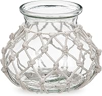 Hollyone Clear Glass Vase with Hand-Braided Cotton Rope - Rustic Farmhouse Centerpiece for Weddings, Tables & Home Decor