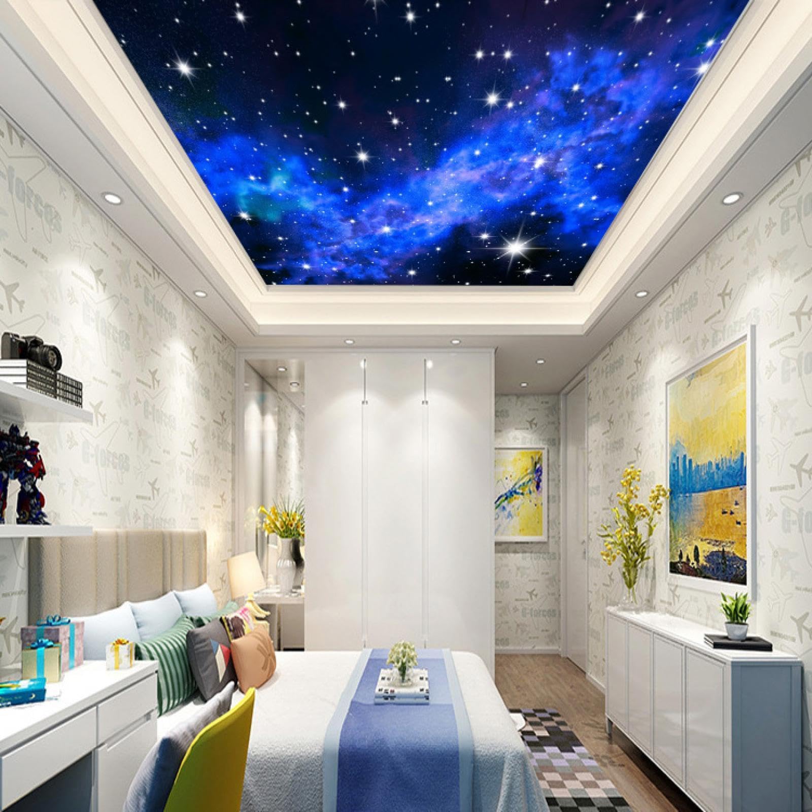 Papier peint ciel étoilé autocollant 3D à motif nébuleuse astronomique pour chambre