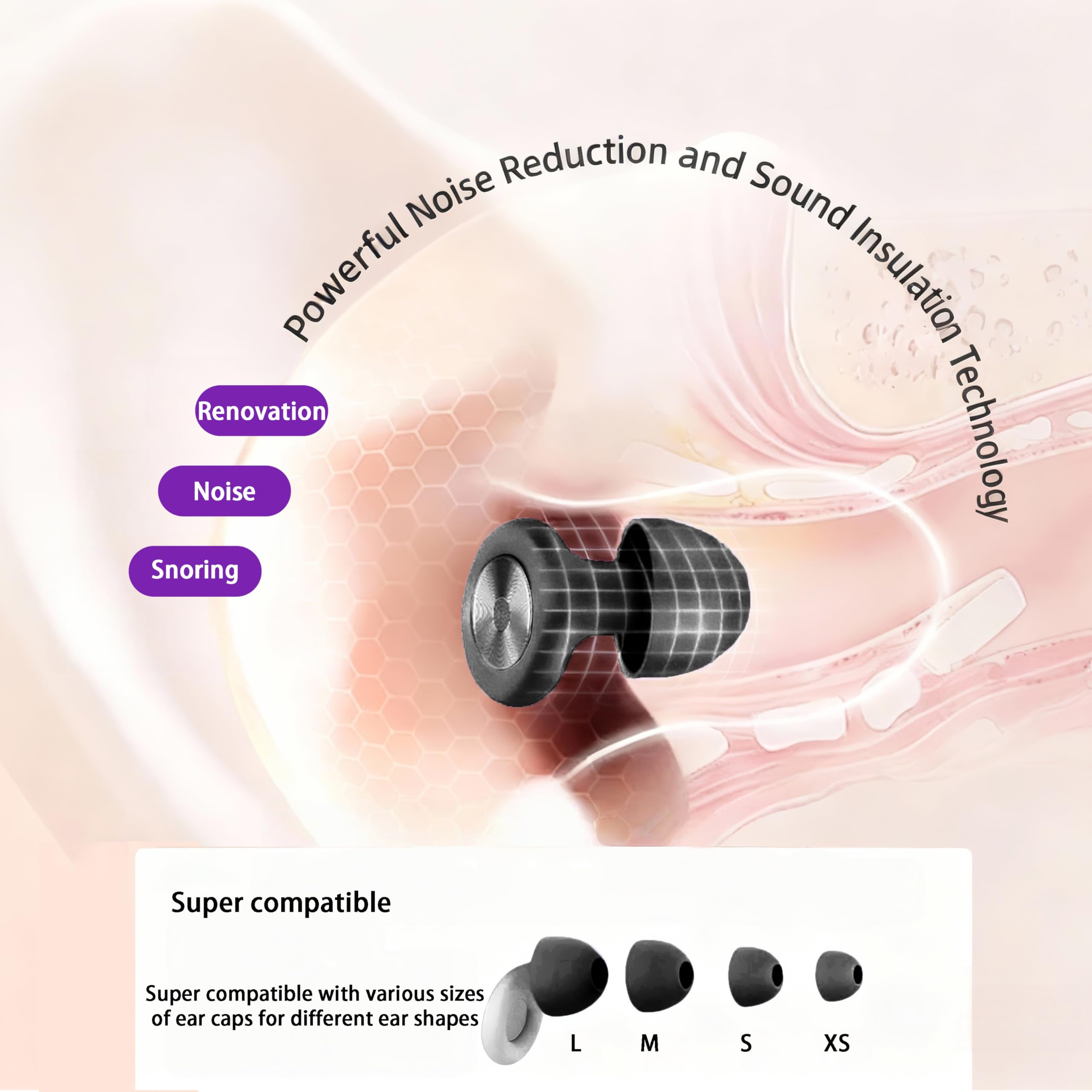 Tapones para los oídos para dormir con cancelación de ruido de 45 dB, tapones para los oídos con reducción de ruido con 8 tapones reutilizables y funda de transporte, tapones para los oídos ultra