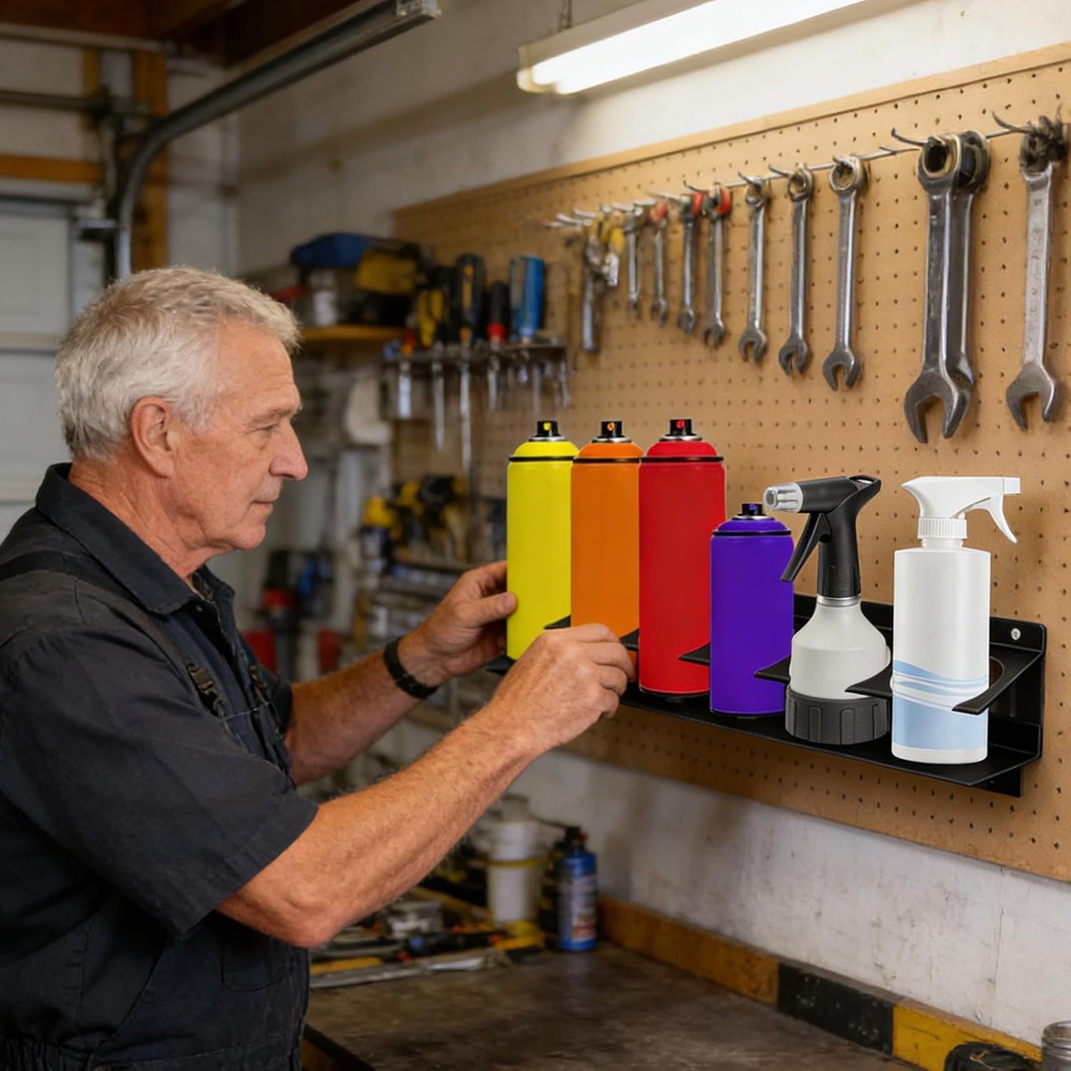 Detailing Bottle Holder | Wall Shelf with 6 Holes for Car Detailing Cans | Space-Saving Organizer for Boats, for Garage, Home, Workshop, Kitchen, Mechanic Workshop, Automobile Workshop