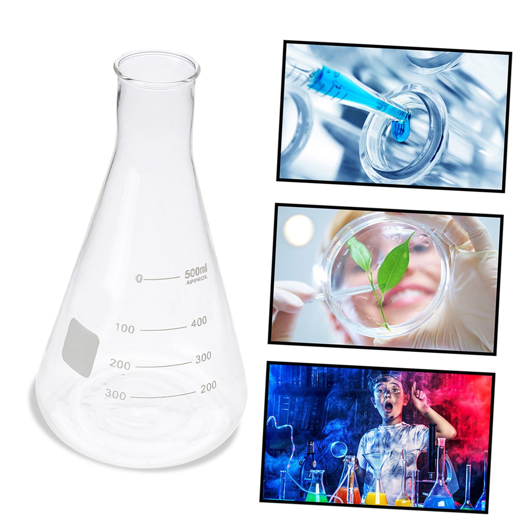 Cabilock Matraces Erlenmeyer Capacidad Estándar de Vidrio de Borosilicato Conjunto de 4 Resistente Diseño Cónico y Base Plana para Pruebas en Química