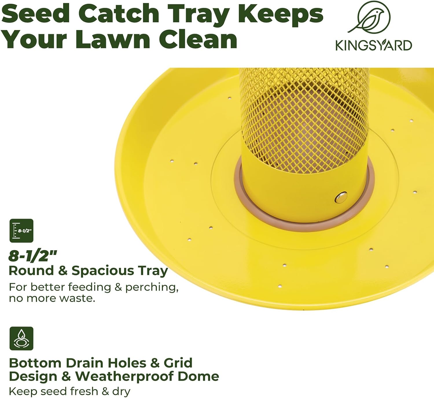 Kingsyard Finch Bird Feeder for Outdoors Hanging, Metal Mesh Tube Bird Feeders for Thistle & Nyjer Seed, Large Removable Tray & Rainproof Dome, 2.5 lbs Seed Capacity, Yellow