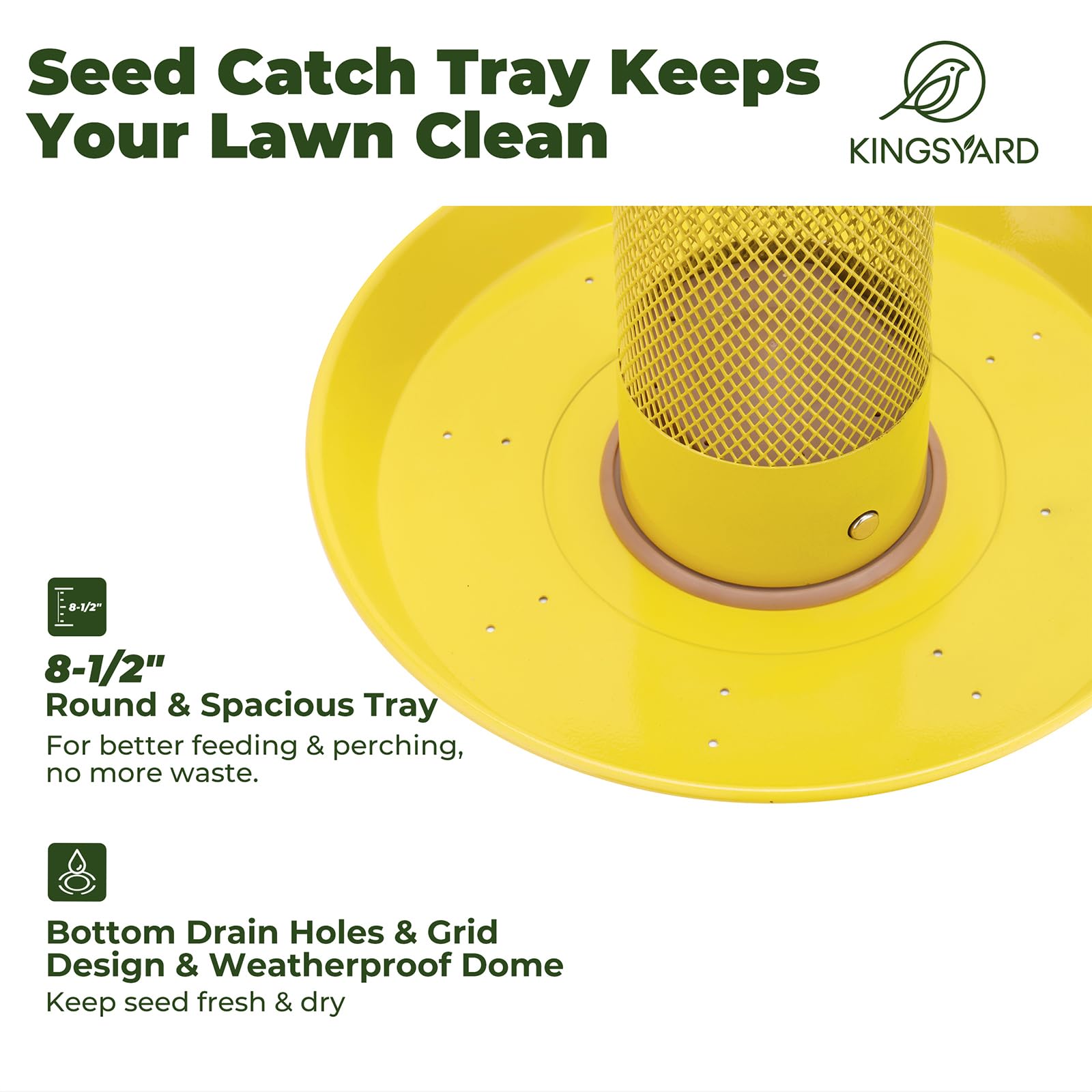 Kingsyard Thistle & Nyjer - Comedero para pájaros para colgar al aire libre, comedero de metal con cúpula resistente a la intemperie y bandeja extraíble, tubo de malla de 14 pulgadas, capacidad de