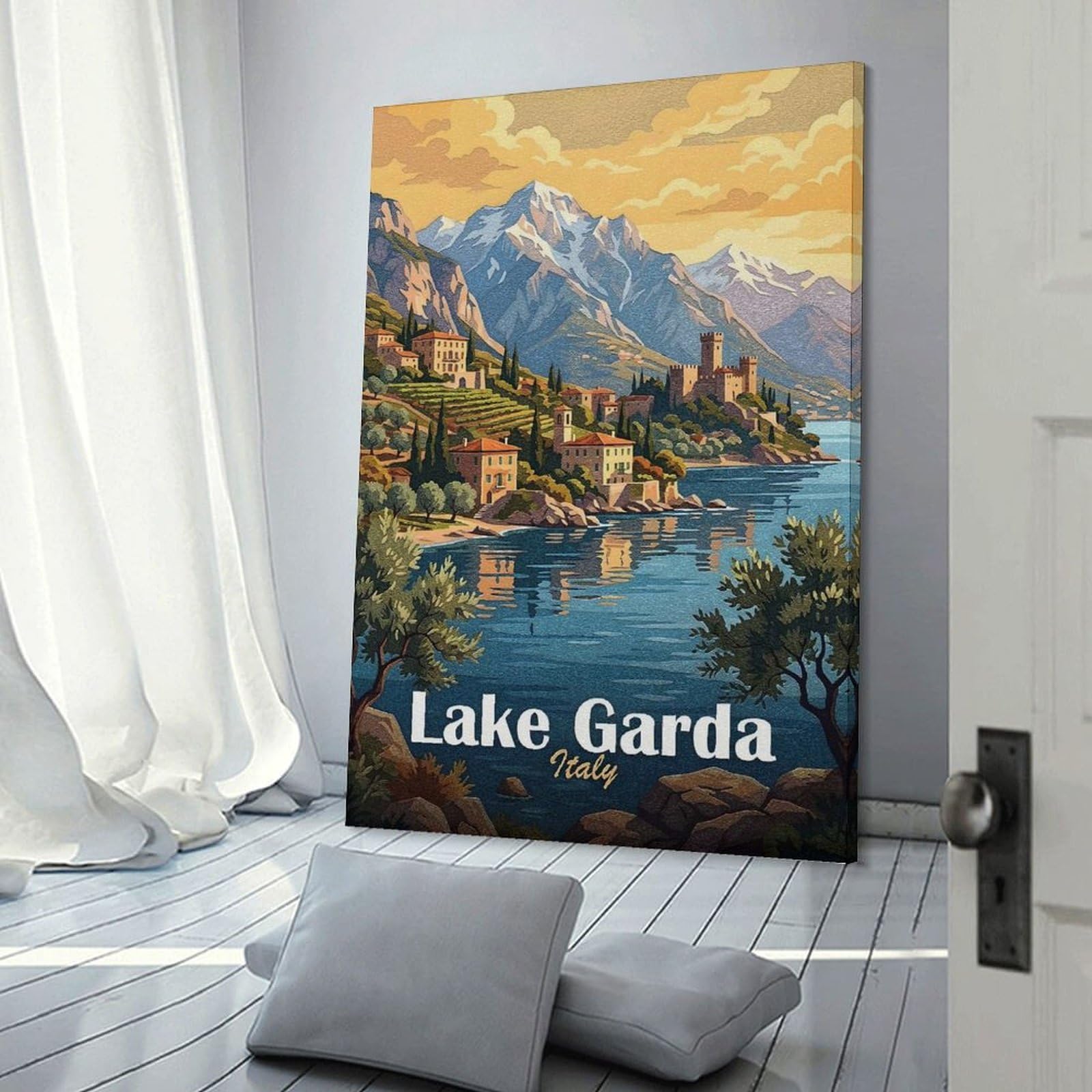 Junmoney Lake Garda, Italy, Travel Decorative Wall Artwork, 08x12inch(20x30cm), for Home Lounge, Bedroom Or Reading Nook, Eye Catching Artwork for Blank Walls
