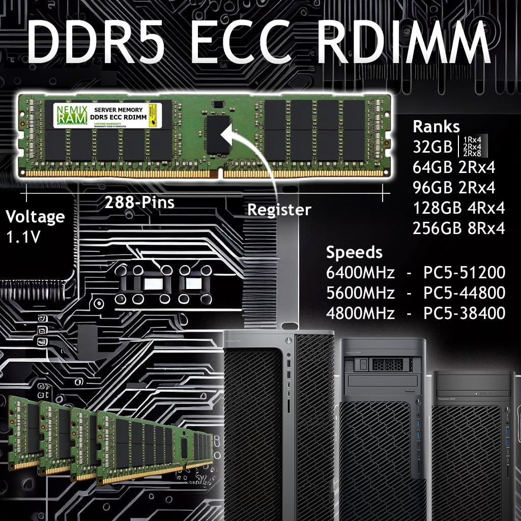 512GB 8X64GB DDR5 5600MHZ PC5-44800 2Rx4 1.1V CL46 288-PIN ECC