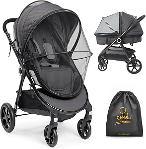 Orzbow Baby Mosquito Net for Stroller, Universal Fit, Breathable, Black | Tear-Resistant Mesh, Insect Barrier w/Travel Bag for Stroller, Car Seat, Bassinet, Cradle, Mini Cribs, Baby Summer Essential