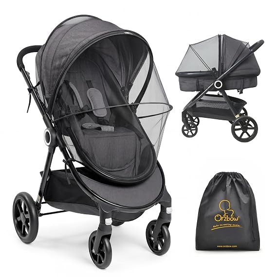 Orzbow Baby Mosquito Net for Stroller, Universal Fit, Breathable, Black | Tear-Resistant Mesh, Insect Barrier w/Travel Bag for Stroller, Car Seat, Bassinet, Cradle, Mini Cribs, Baby Summer Essential