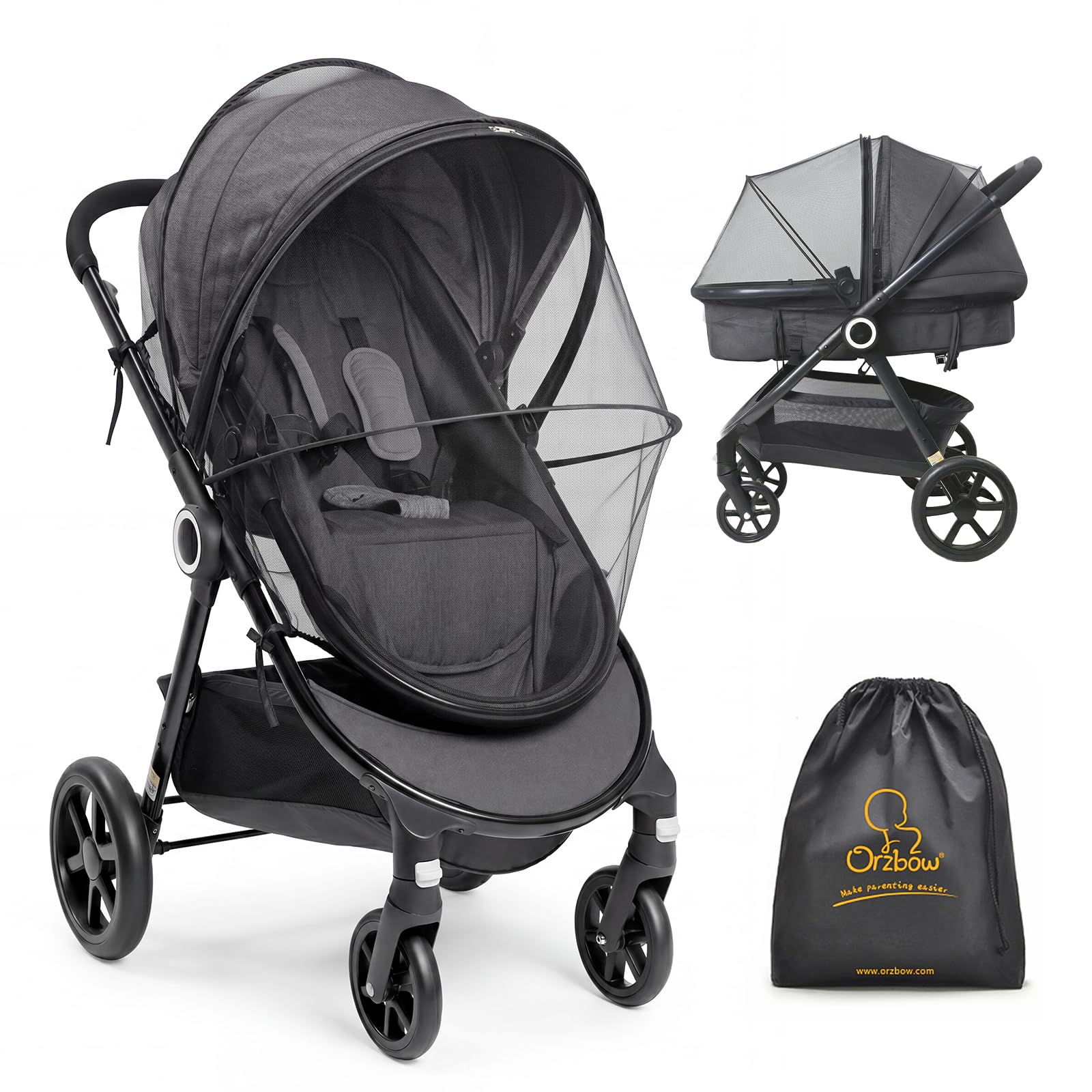 Orzbow Baby Mosquito Net for Stroller, Universal Fit, Breathable, Black