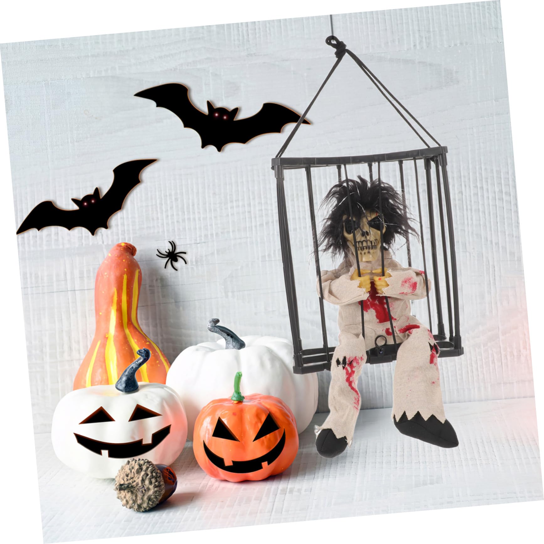 Decorazione Halloween Animata Scheletro Gabbia con Suono Spettrale Sensore Attivato Fantasma Appeso Leopardo per Interni ed Esterni Ornamento Illuminato e Spaventoso