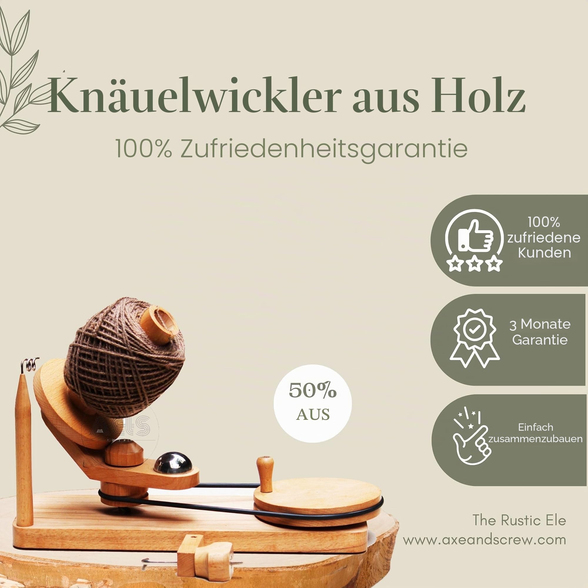 Holzgarnwickler | Buchenholz Garnwickler | Handbetriebener Garnknäuelwickler aus Holz – große Größe, ideal für robustes Häkel- und Strickzubehör