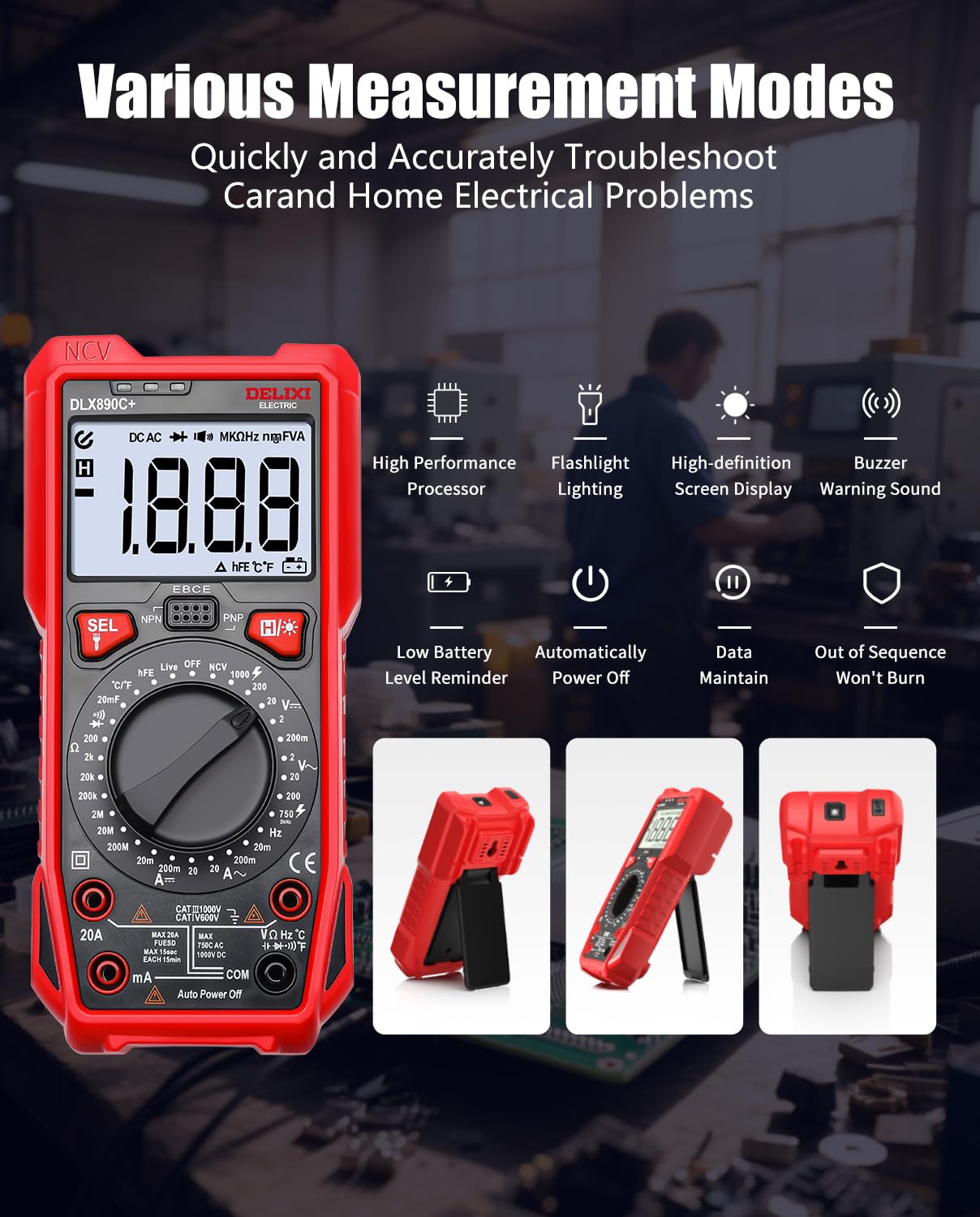 DELIXI Digital Multimeter, Manual Range Tester with High Accuracy Measures Voltage, Current, Resistance, Capacitance, Temperature, NCV, Dual Ceramic Fuses Included