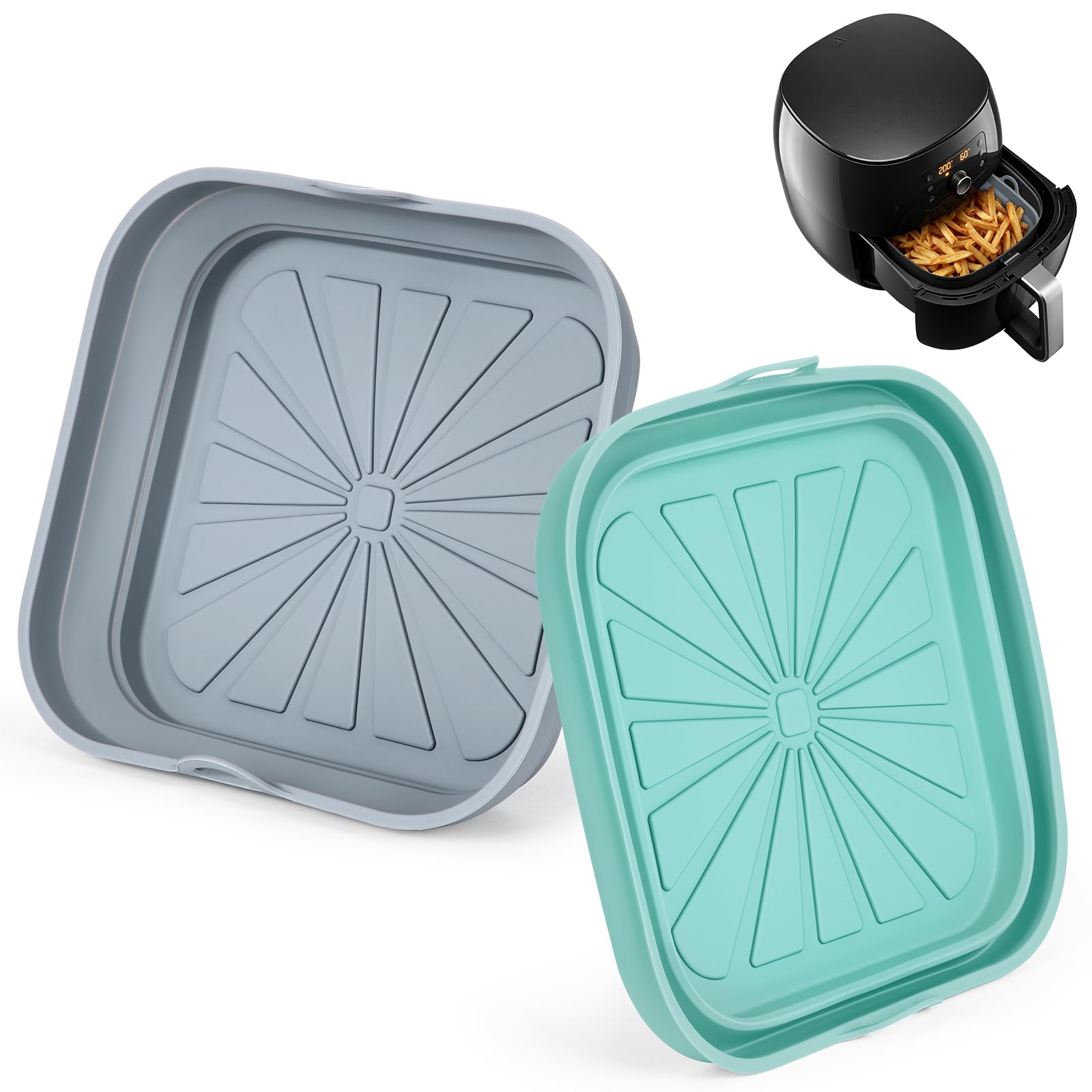 2 Pack Air Fryer Liners Silicone, Reusable & Foldable Airfryer Inserts with Handles, Kitchen Accessories for Airfryers, Oven & Microwave