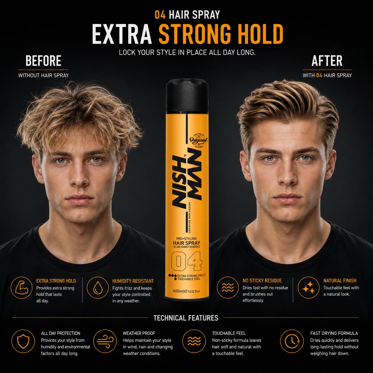 NISHMAN Lakier do Włosów 04 - Extra Strong 400ml