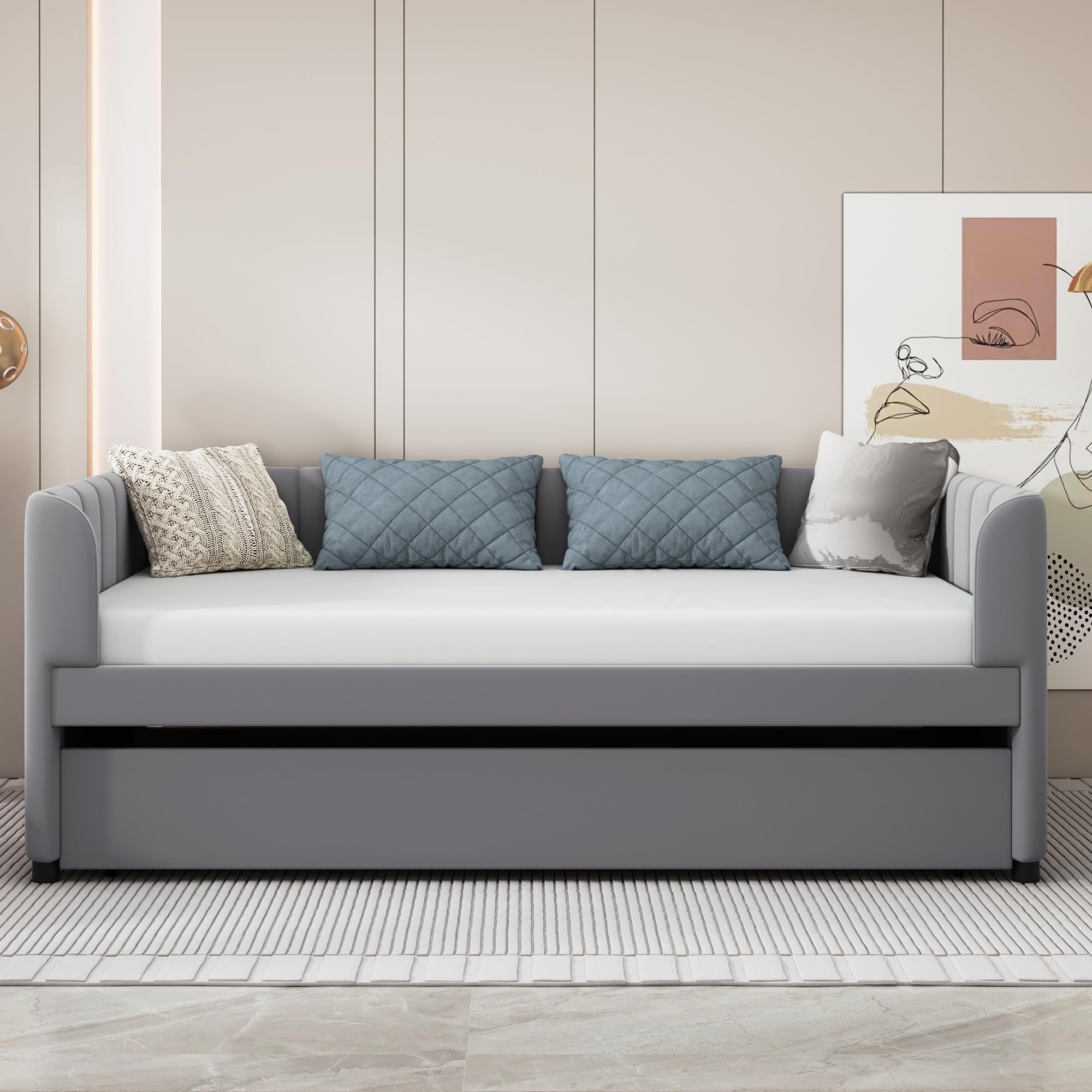 Upholstered Daybed Sofa Bed Trundle Only , Twin Size  (Gray)