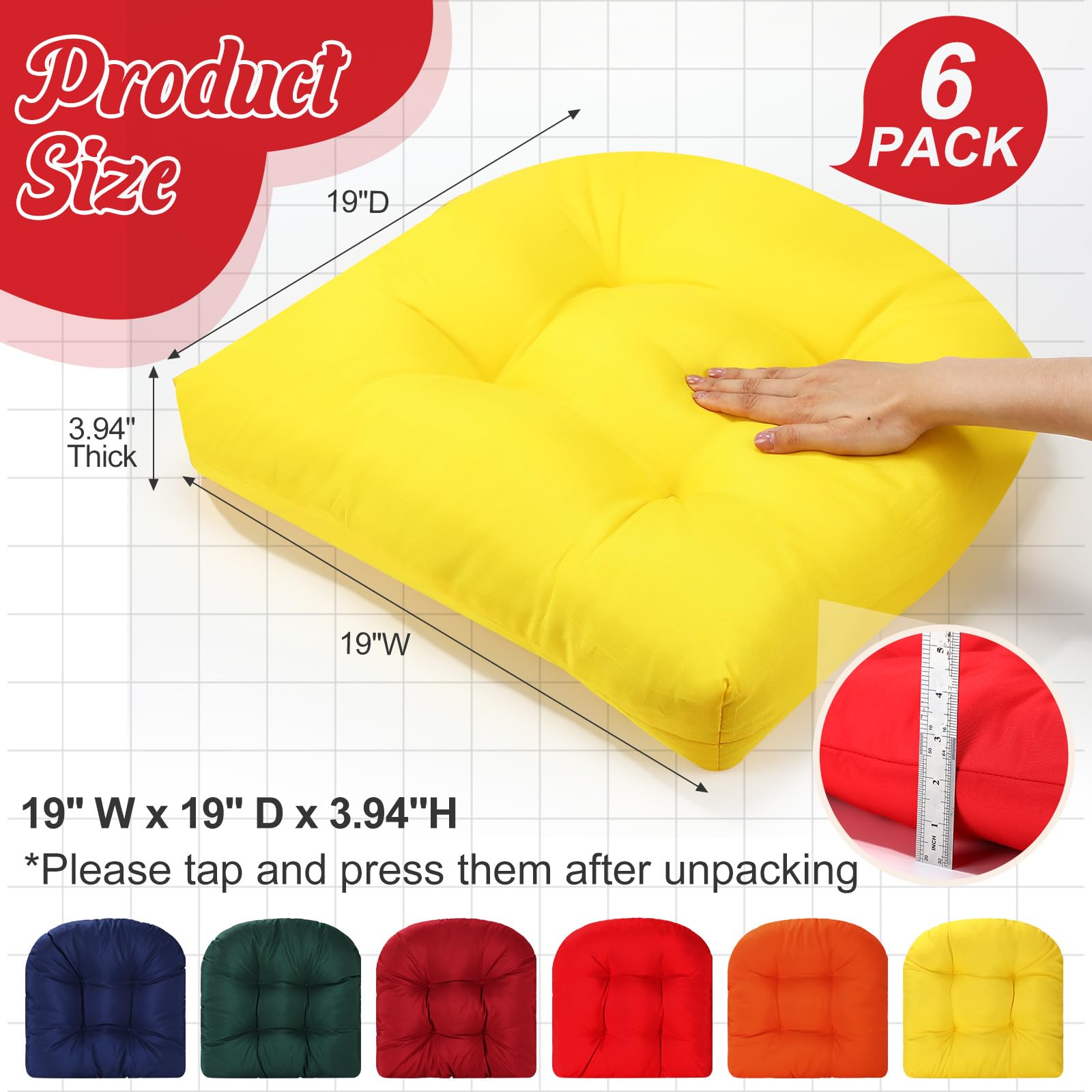 Thyle Outdoor Chair Cushions Set of 6 Waterproof Sun Protection Square Tufted Overstuffed Patio Furniture Seat Cushion for Patio Furniture Dining Indoor 19