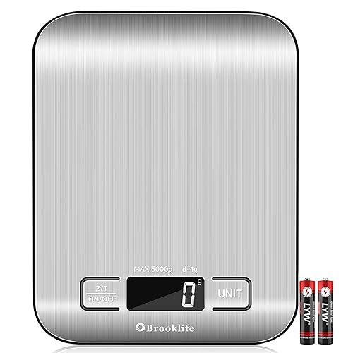 Báscula digital de cocina, báscula de alimentos, gramos digitales y onzas para hornear y cocinar, pequeña, acero inoxidable 304, baterías incluidas,