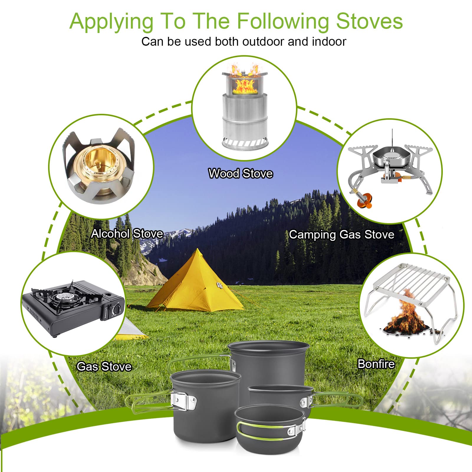 AUTOPkio Camping Kochgeschirr Set für 1-2 Personen, Outdoor Faltbare Camping Topf mit Gaskocher Picknick Geschirr Kit Leicht Aluminium Kochset für BBQ, Wandern, Kochen, Flüssiggas