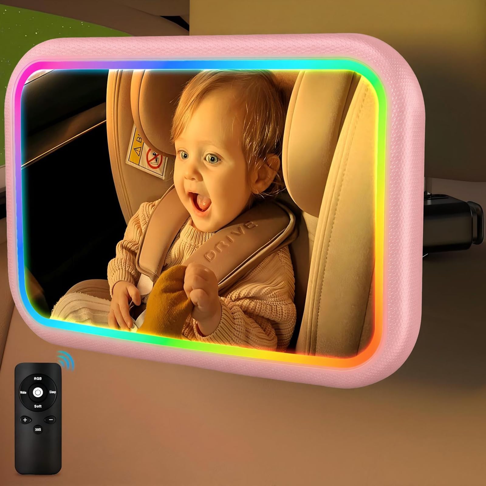 Baby Car Mirror with Light, Pink