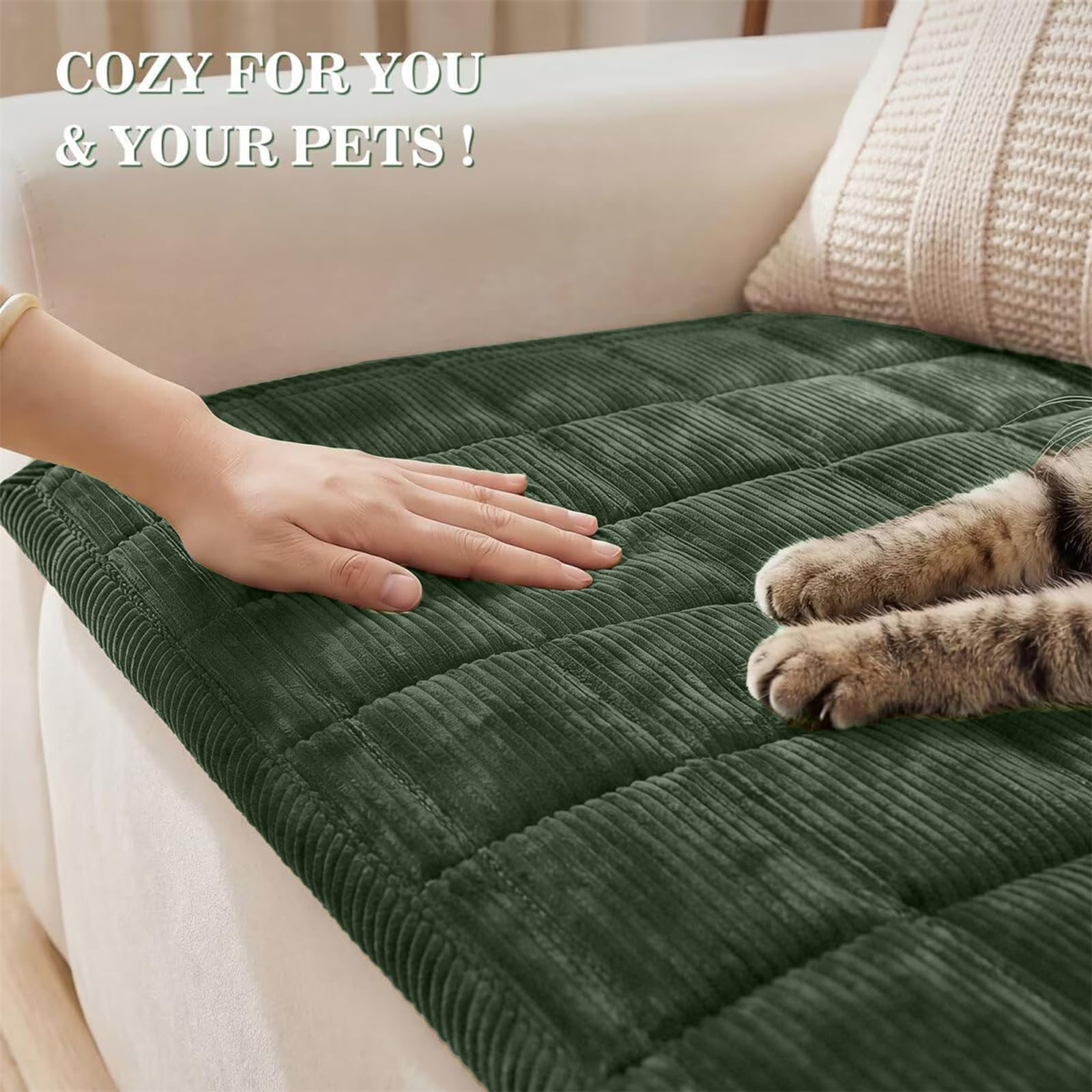 LINGKY Housse de Canapé Lavable, Housse Canapé 2 3 4 Places, Protege Canape Chien, Couvre Canapé Flanelle Antidérapant, Housse de Canapé d'angle, Protection Griffures, Vert Foncé, 90x180cm