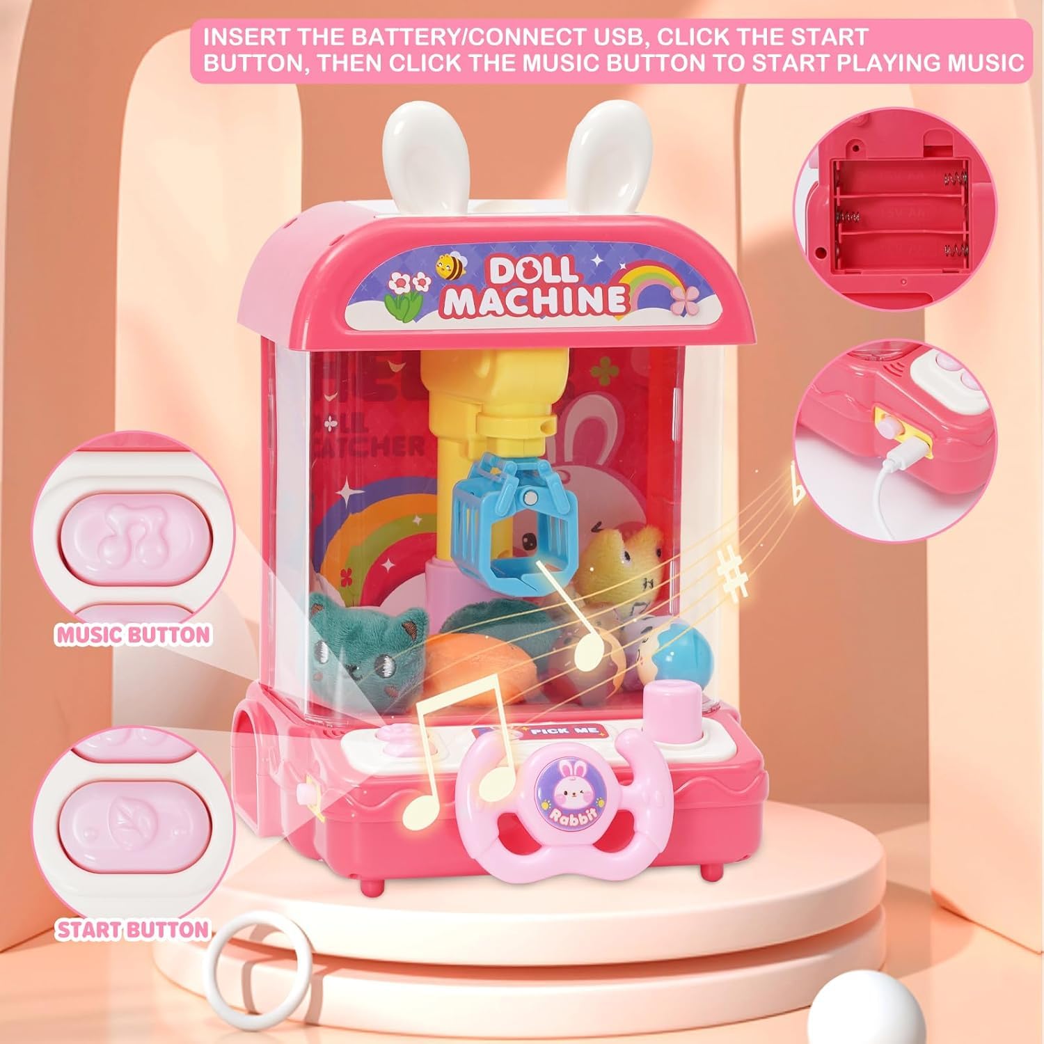 VISATOR Mini Machine A Pince Enfant Machine à Griffes Machin A Pinc Enfants Jouet Machine Attrape Bonbon Peluche Pour Les Cadeaux D'anniversaire De Noël (EU