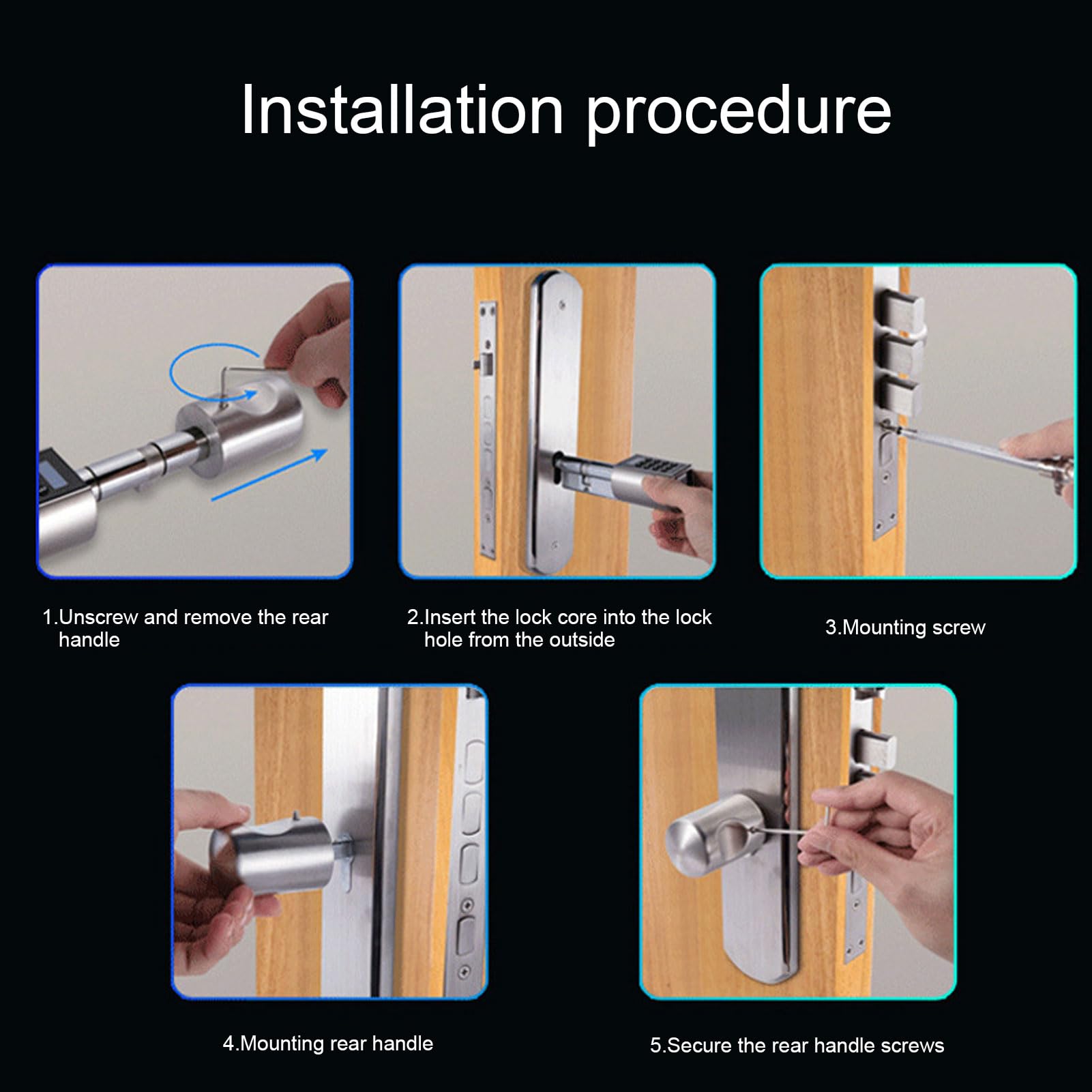 Pongnas Cerradura de Teclado Inteligente Biométrica con Huella Dactilar, Aleación de Aluminio, Fácil Reemplazo, Registro de Desbloqueo de Contraseña Antipío para Puertas de Madera y