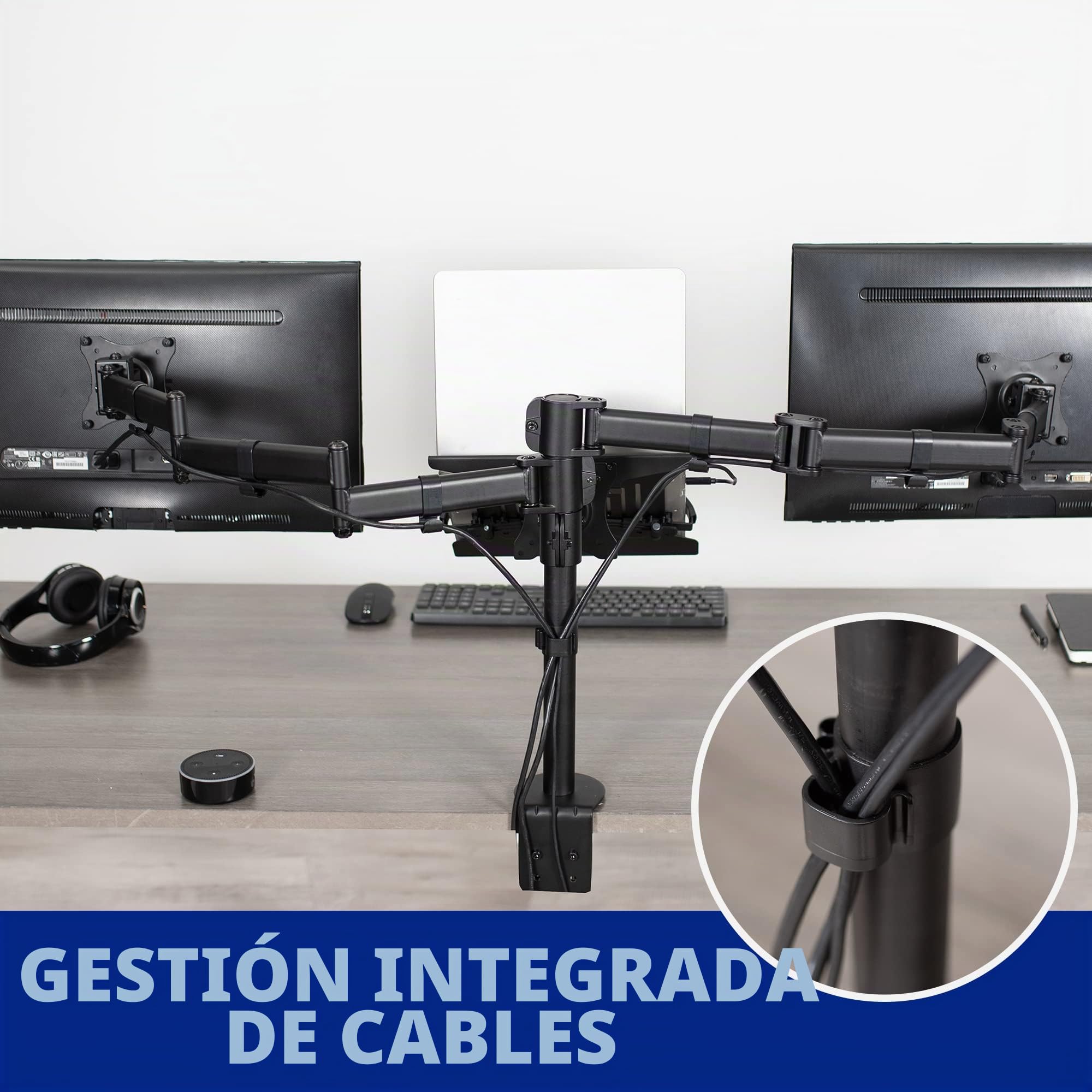 Vivo Soporte Dual para Monitor + portátil para Pantallas de 13 a 27 Pulgadas y portátiles de 10 a 15.6 Pulgadas, visualización de Pantalla Triple, Brazos articulados, Negro, STAND-V013L