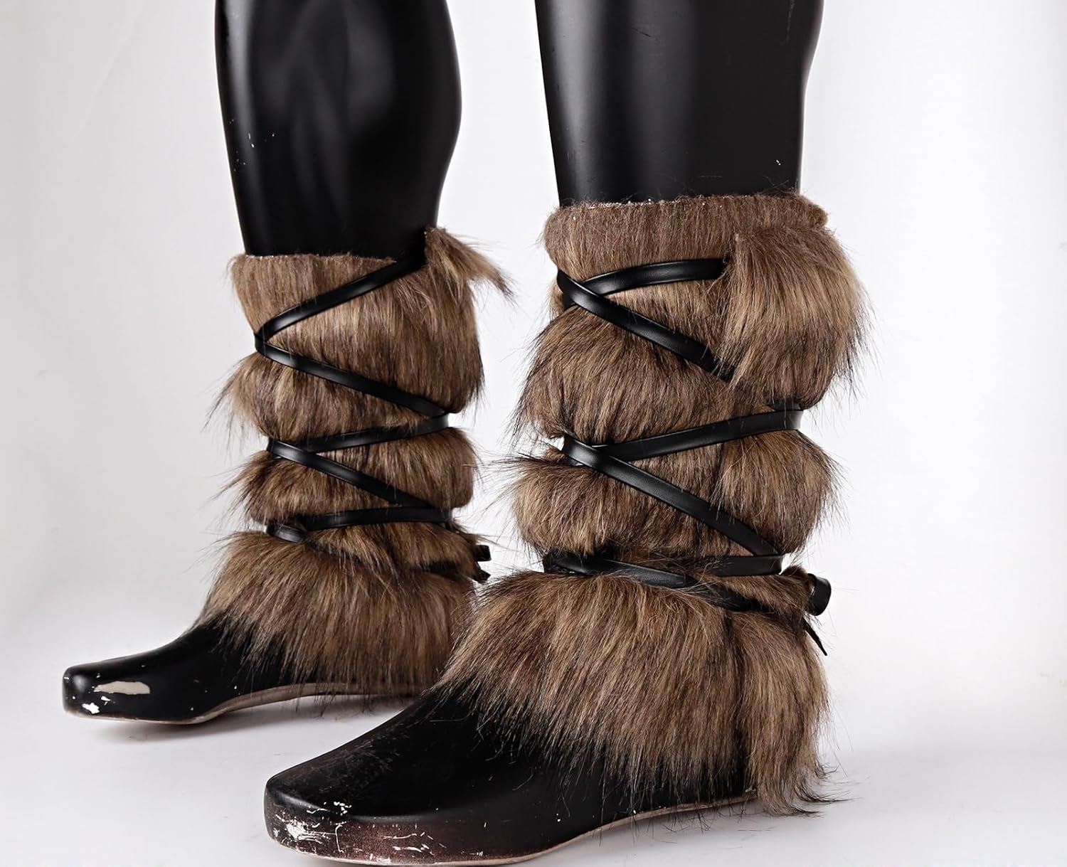 L'VOW Viking Fur Boots Covers Barbarian Fur Leg Warmers - Women Men Medieval Cosplay Accessories - Image 6
