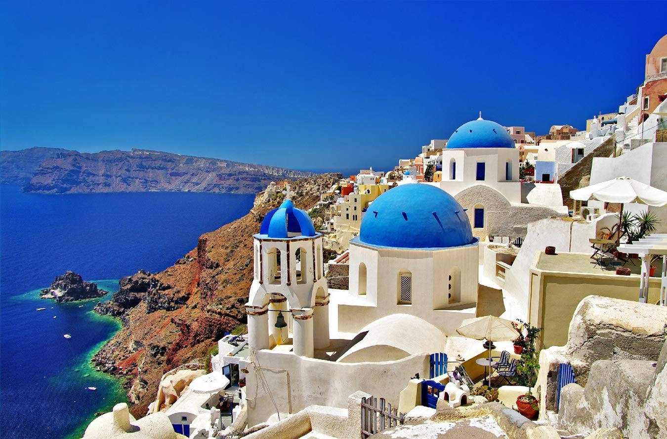 Amazon.co.jp: Potooart サントリーニ 海辺の街 ポスター キャンバス