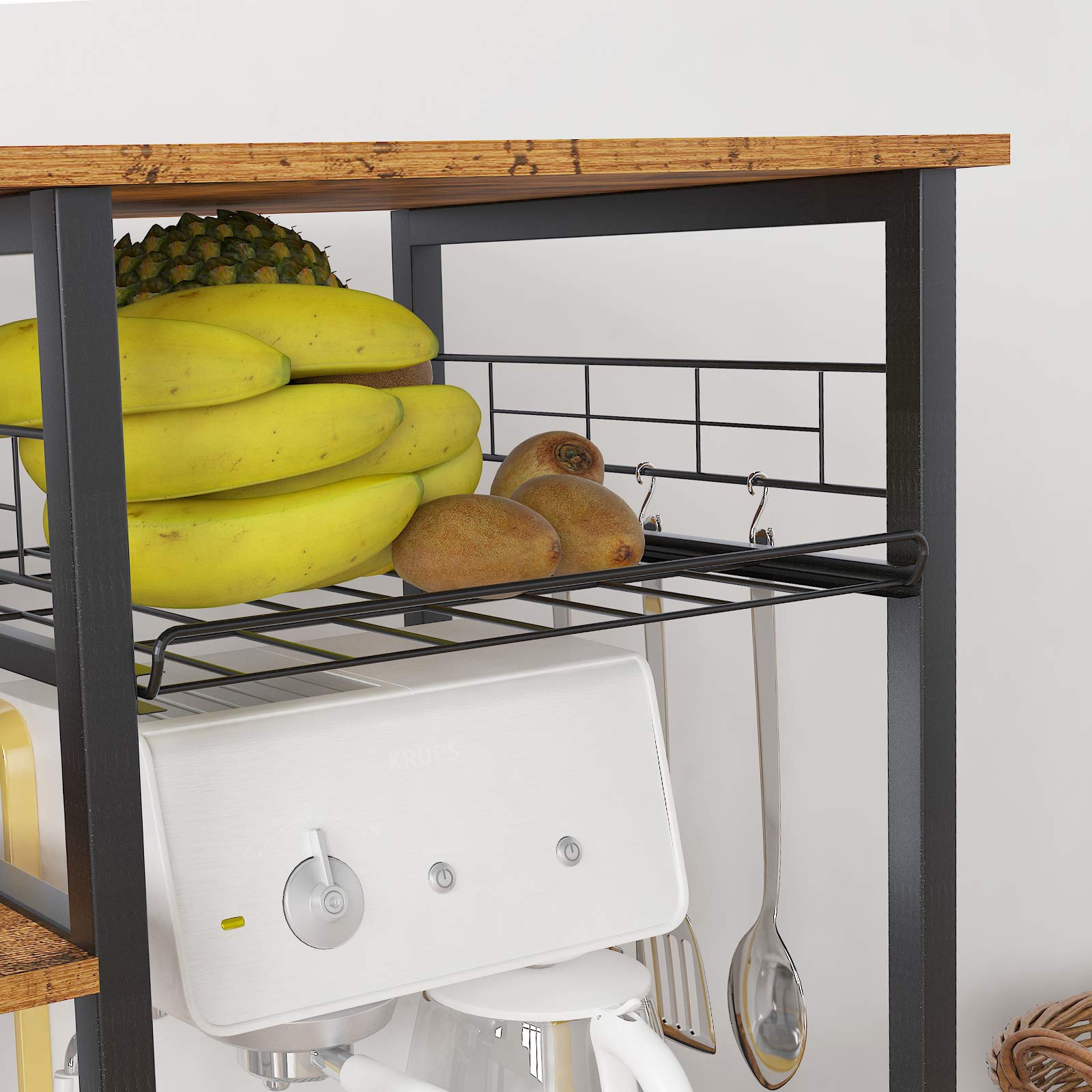 DlandHome Estantería Cocina Multiuso para Horno Microondas Mueble Auxiliar de Cocina Mueble Cocina Estanterias Metalicas Almacenaje con Caja de Almacenamiento de Frutas, Color Retro