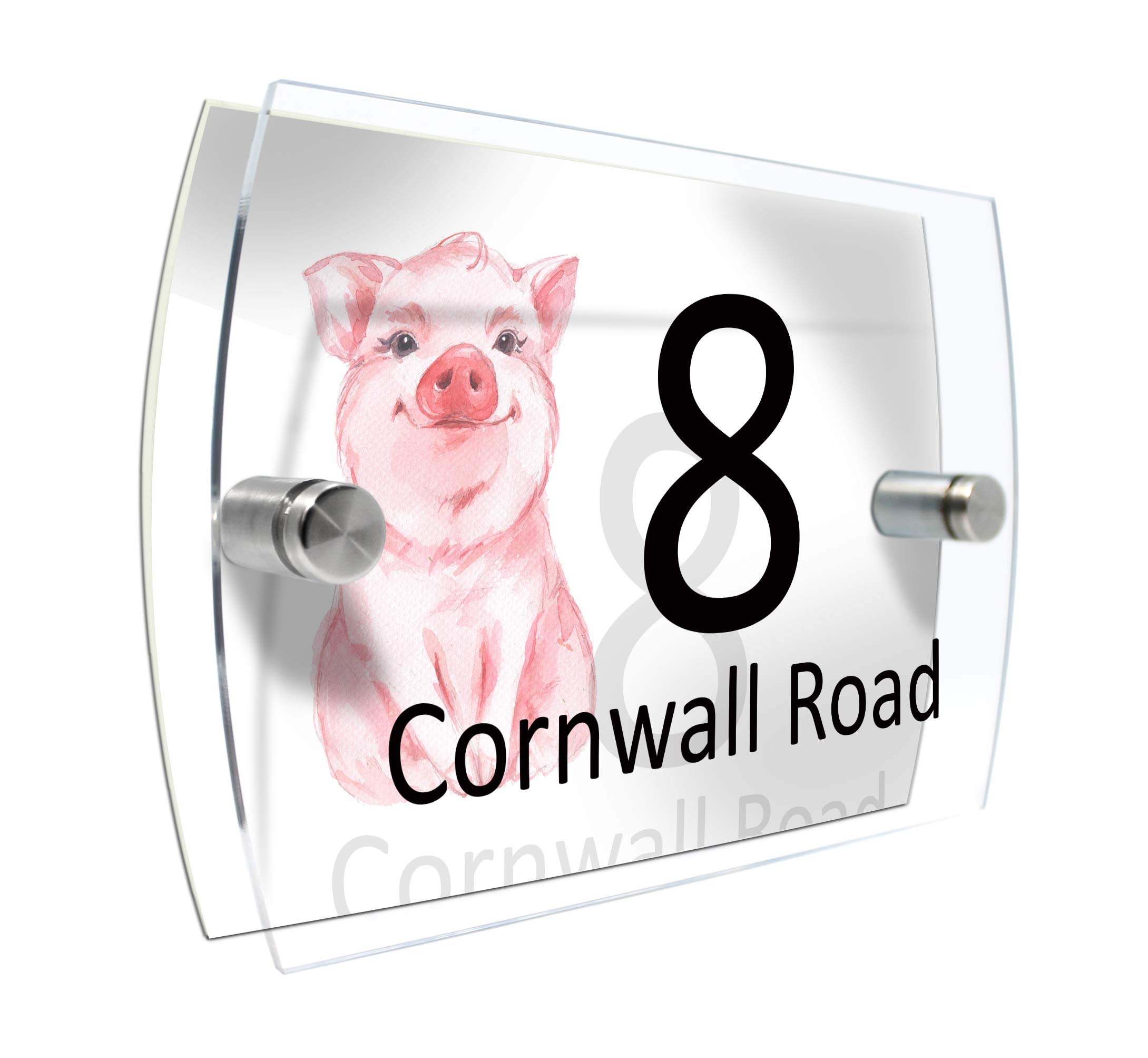 Colourbat Pig Watercolour Animals Personalised Modern House Number Sign Name And Number Street Wall Plaque (Pig)