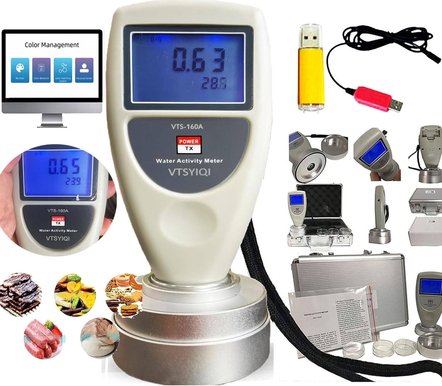 AW Food Water Activity Meter Tester Analyzer Monitor With USB Data Adapter and Software 0 to 1.0aw Measuring Range