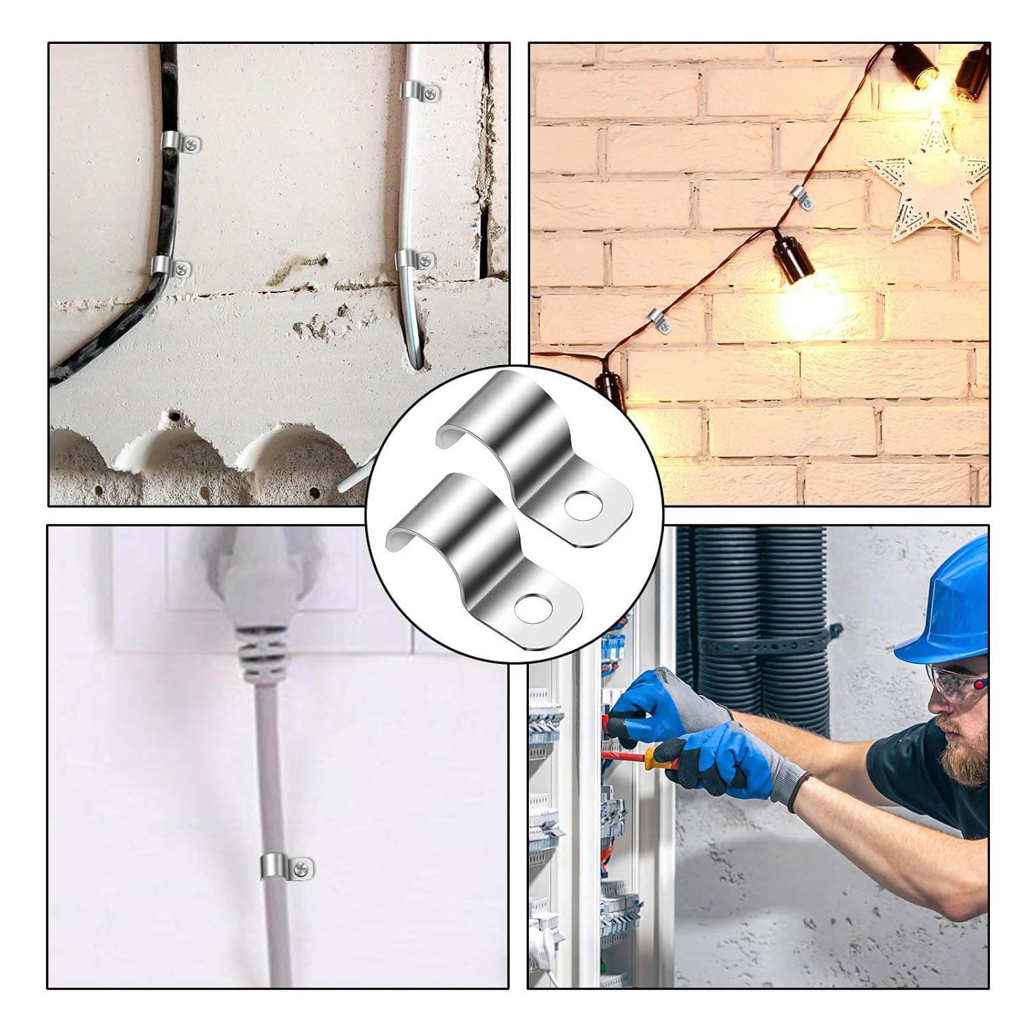 50PCS Cable Wall Clip, 1/4 Inch One-Hole Midget Outdoor Cable Clips for 9-10mm Wire, Zinc Plated Steel Wire Clamps for Christmas Wall Mounting Wires Management