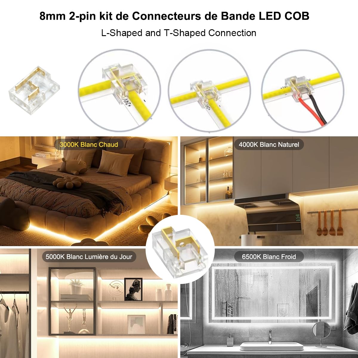 Wefomey 10M COB Striscia LED Striscia LED Bianco Caldo 2700K-6500K CRI>92 Alta Luminosità 24V Dimmerabile con Telecomando e Alimentazione, Per Casa Camera Da Letto Miroi Decorare