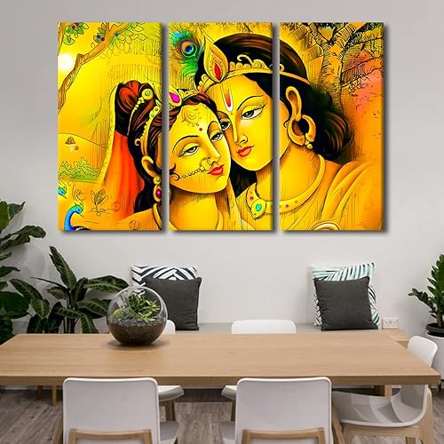 TUMOVO Lienzo impreso de Dios indio Radha Krishna para sala de estar, lienzo religioso moderno, arte de pared enmarcado para decoración de casa
