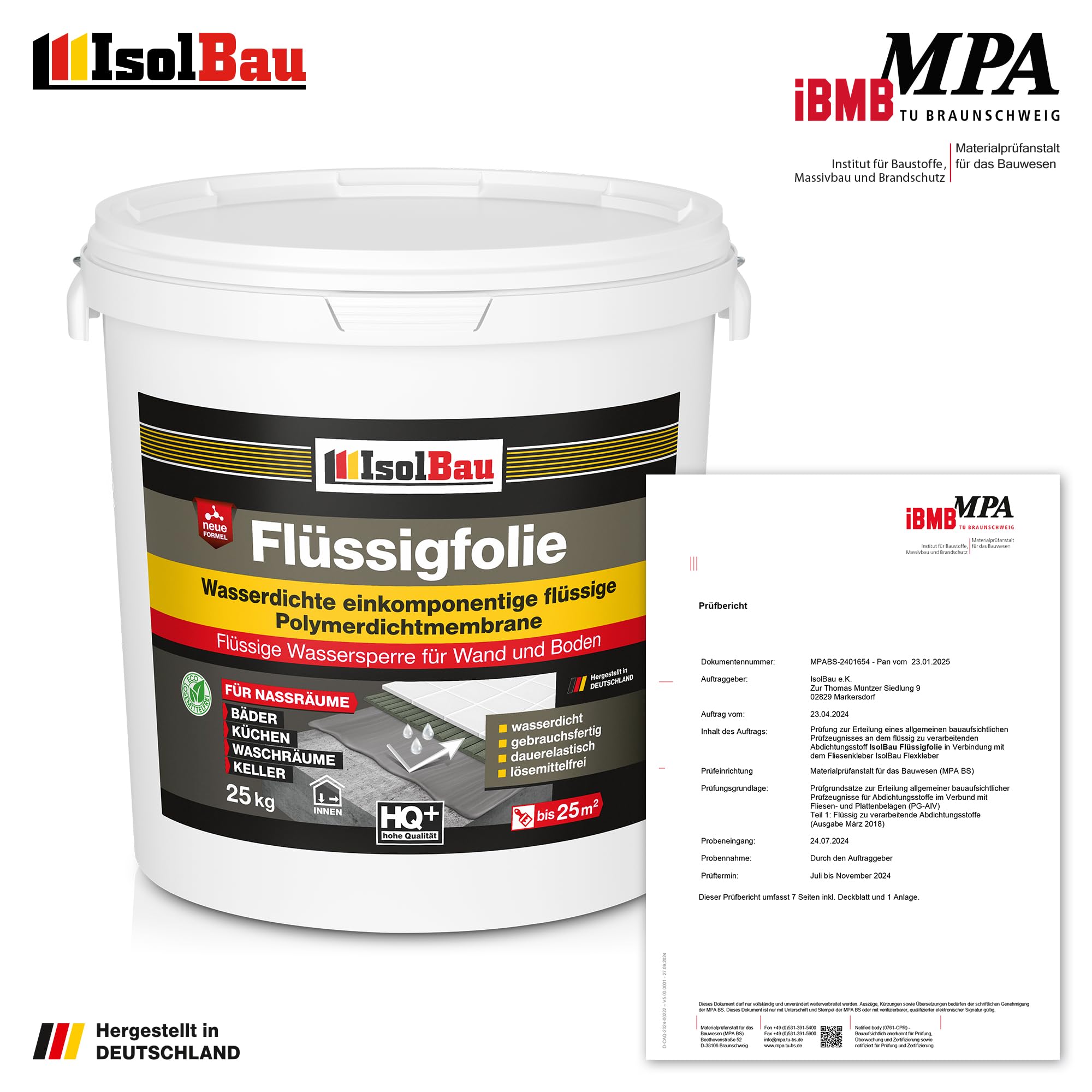 Isolbau Flüssigfolie 25 kg - Abdichtung für Dusche, Bad, Küche - MPA-Zertifikat Duschabdichtung für Wand und Boden - Abdichtungsmasse Wasserdicht und Lösemittelfrei