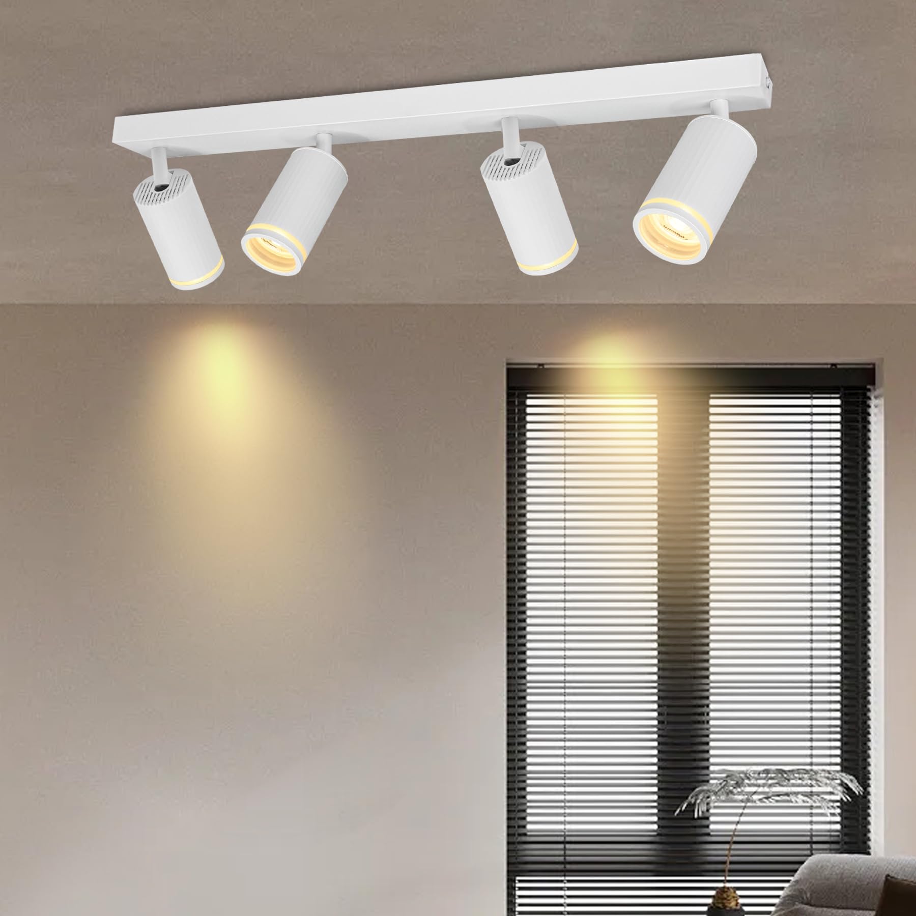 Focos LED Interior Techo con 4 Focos GU10, Lámpara de Techo Ajustables y Giratorios, Blanco Apliques Techo Interior Moderno para Salon Dormitorio Cocina Pasillos, Sin Bombilla GU10