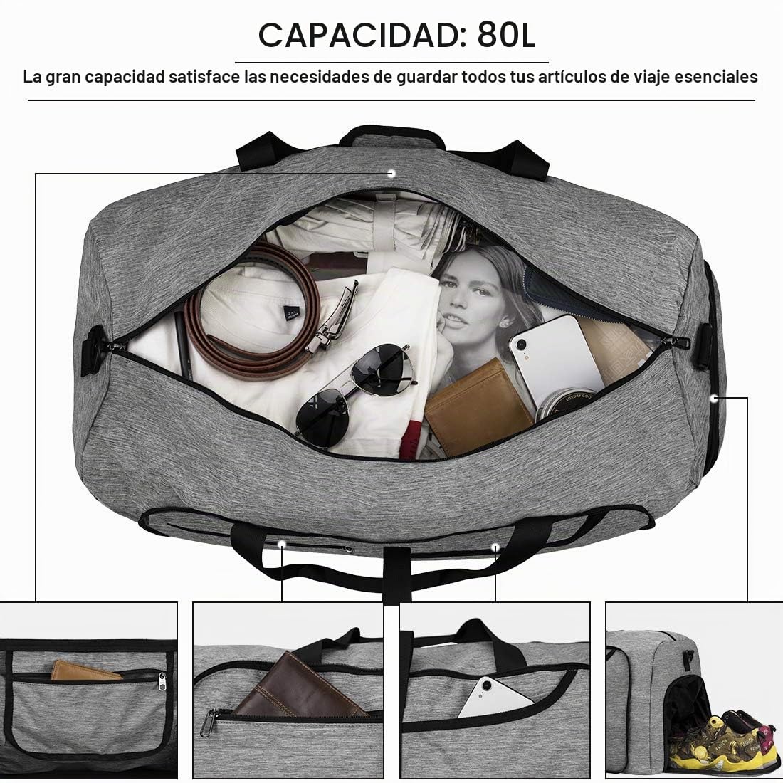 NEWHEY - Bolsa de Viaje Plegable para Hombre, Resistente al Agua, Grande, Ligera, para Camping, Senderismo, Plegable, 65 L, 80 L, 100 L, 120 L