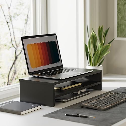 Miniatura 3 de FITUEYES Soporte para monitor, elevador de monitor de computadora de 2 niveles con estante de 21.3 pulgadas, soporte de escritorio de madera para