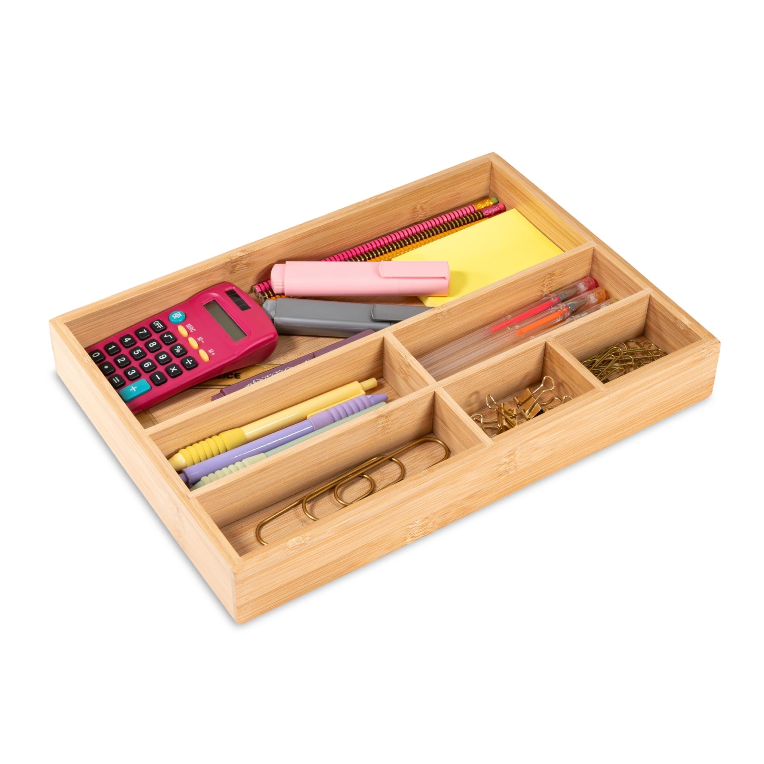 Osco Bamboo Drawer Organiser Tray for Home & Office, Natural Bamboo Drawer Divider & Tidy Storage Jewellery, Stationery, Cutlery & Utensils Organizer, Compact Sustainable Design, H4.5xW33xD22.6 cm