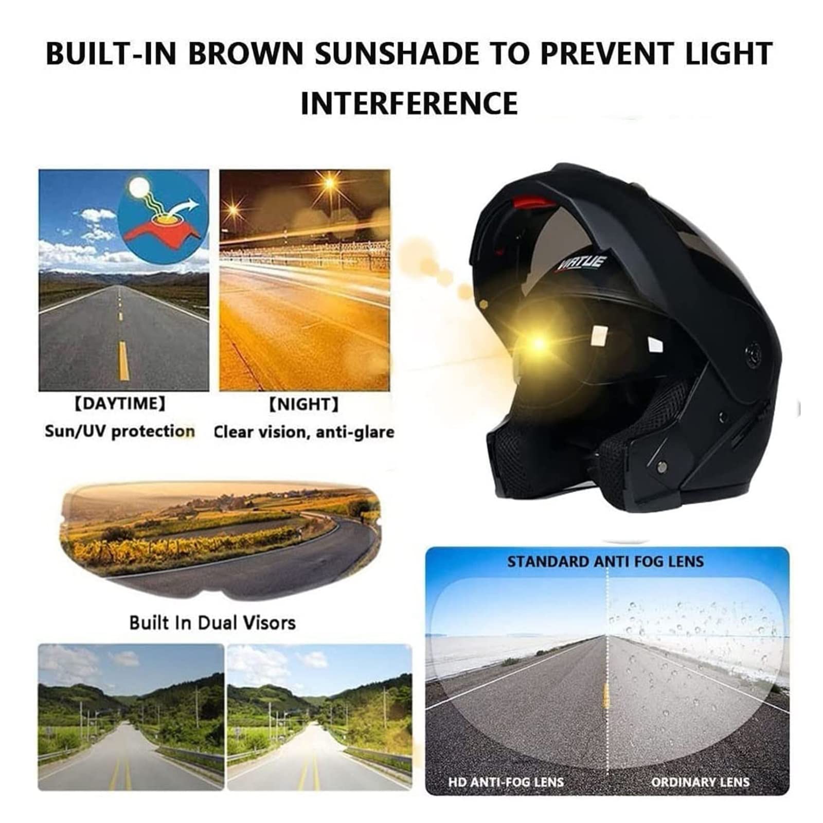 BGMKE Kask szczękowy z Bluetooth, integralny kask motocyklowy z podwójnym wizjerem, modułowy kask integralny typu flip up, kask motocyklowy dla kobiet i mężczyzn, zintegrowany kask motocyklowy,